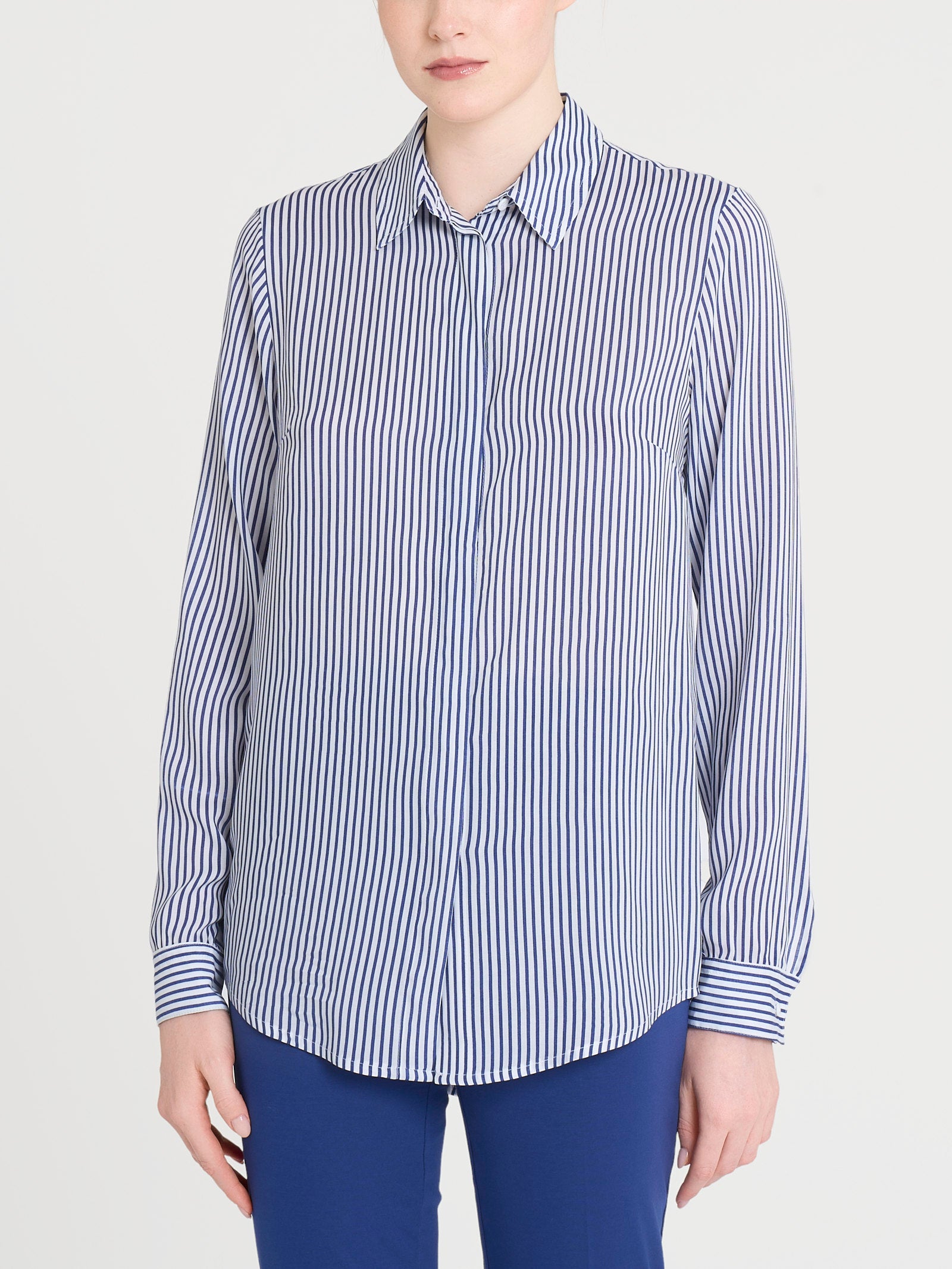 Ragno Ecoseta Camicia Rigata Manica Lunga Fant. White