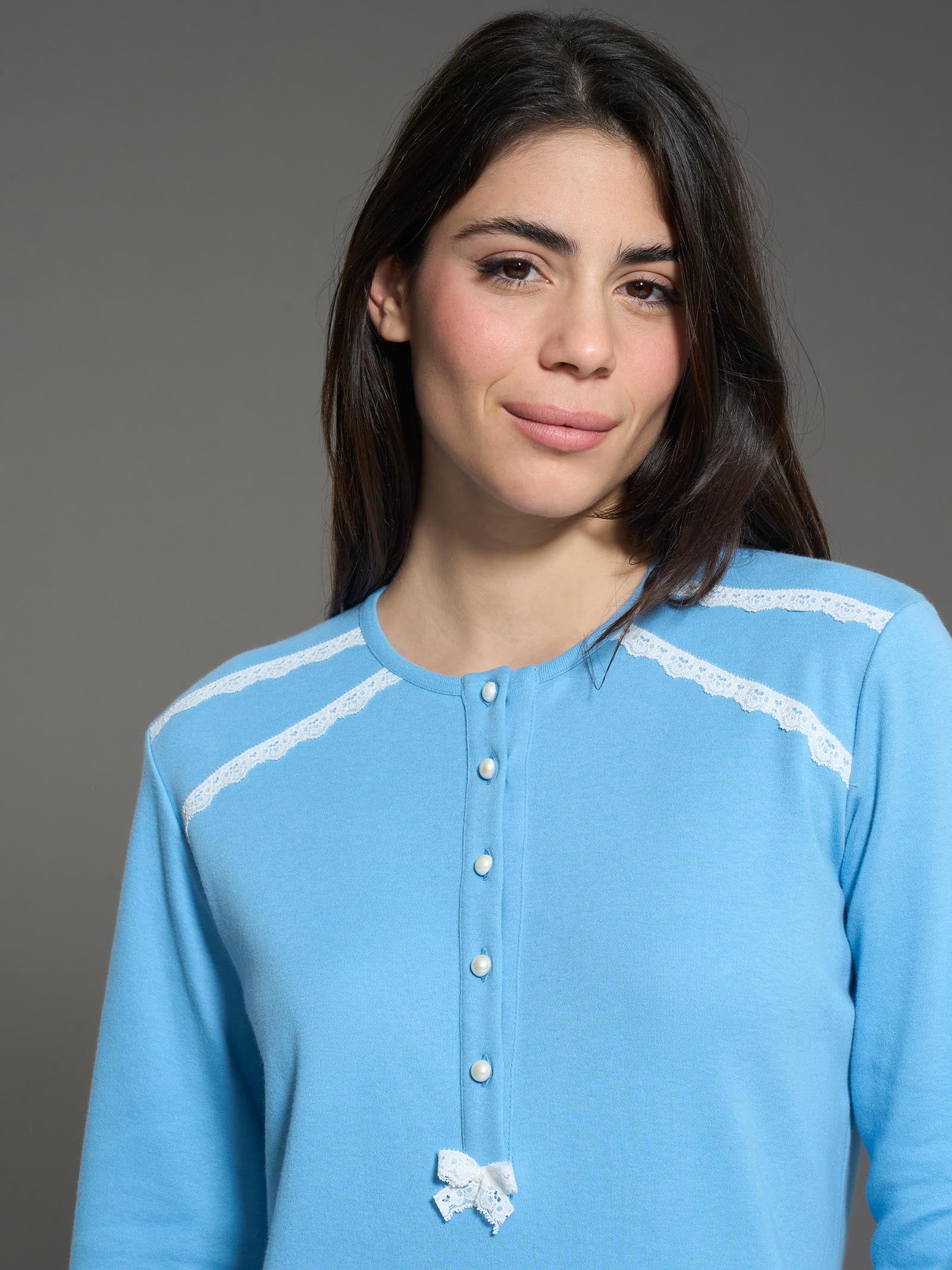 Ragno Camicia Notte cotone Dusk Blue collo serafino
