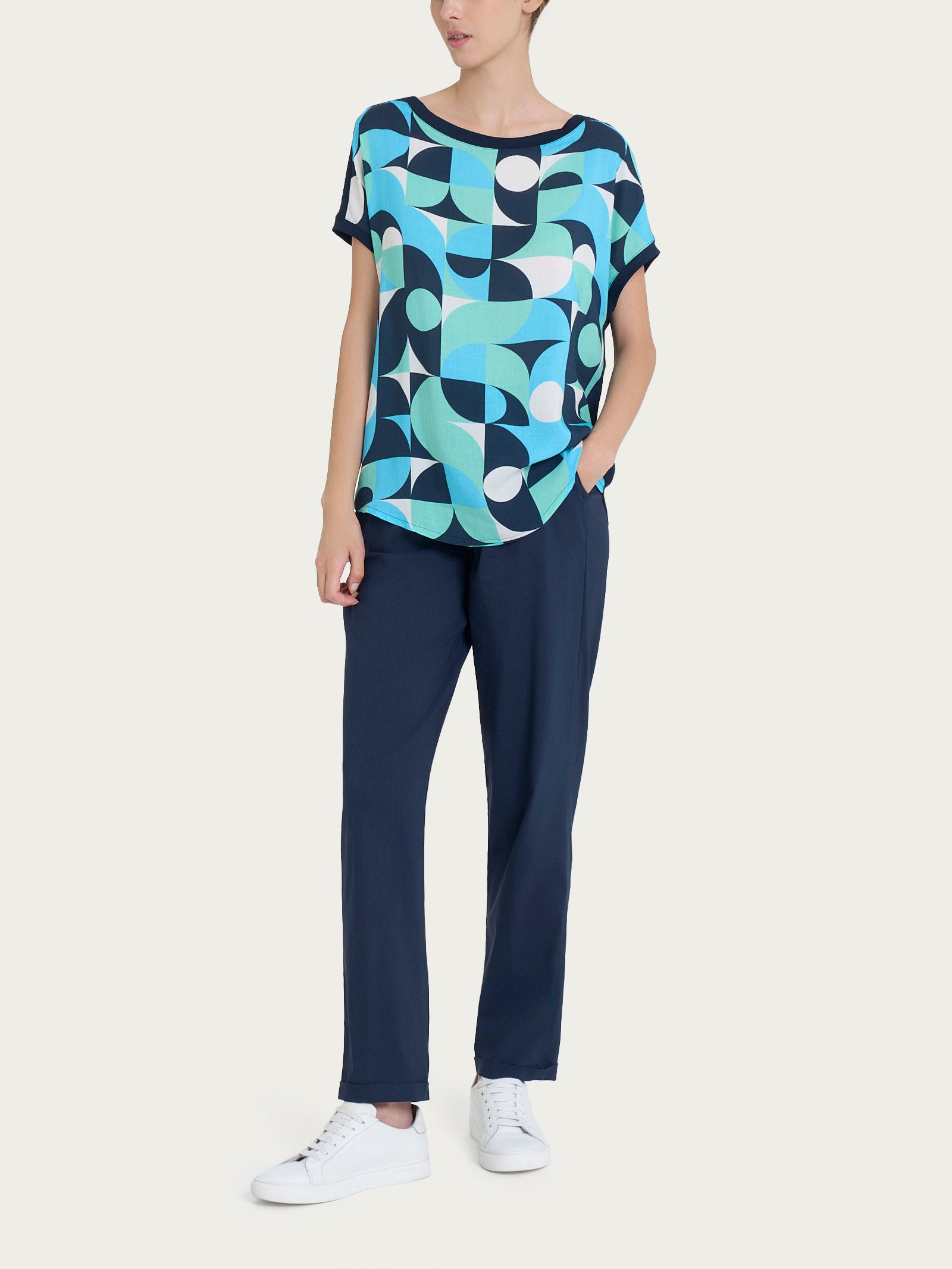 Ragno Viscosa Summer Maglietta Geometrica pool blue kimono