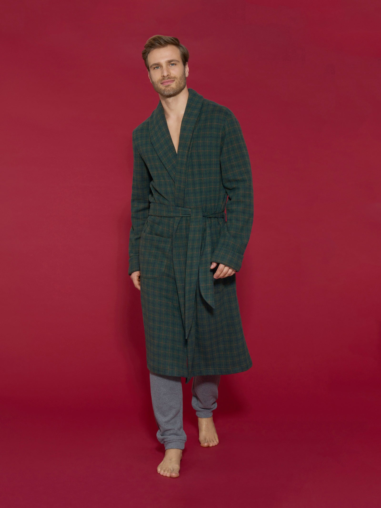 Ragno Vestaglia uomo Fantasia Smeraldo pile caldo lunga