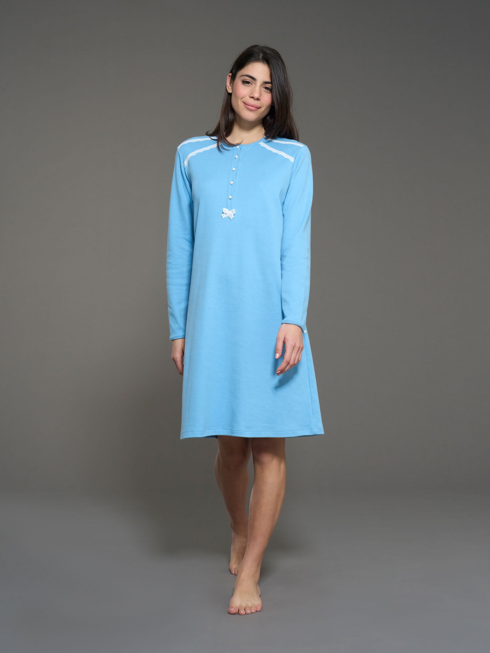 Ragno Camicia Notte cotone Dusk Blue collo serafino