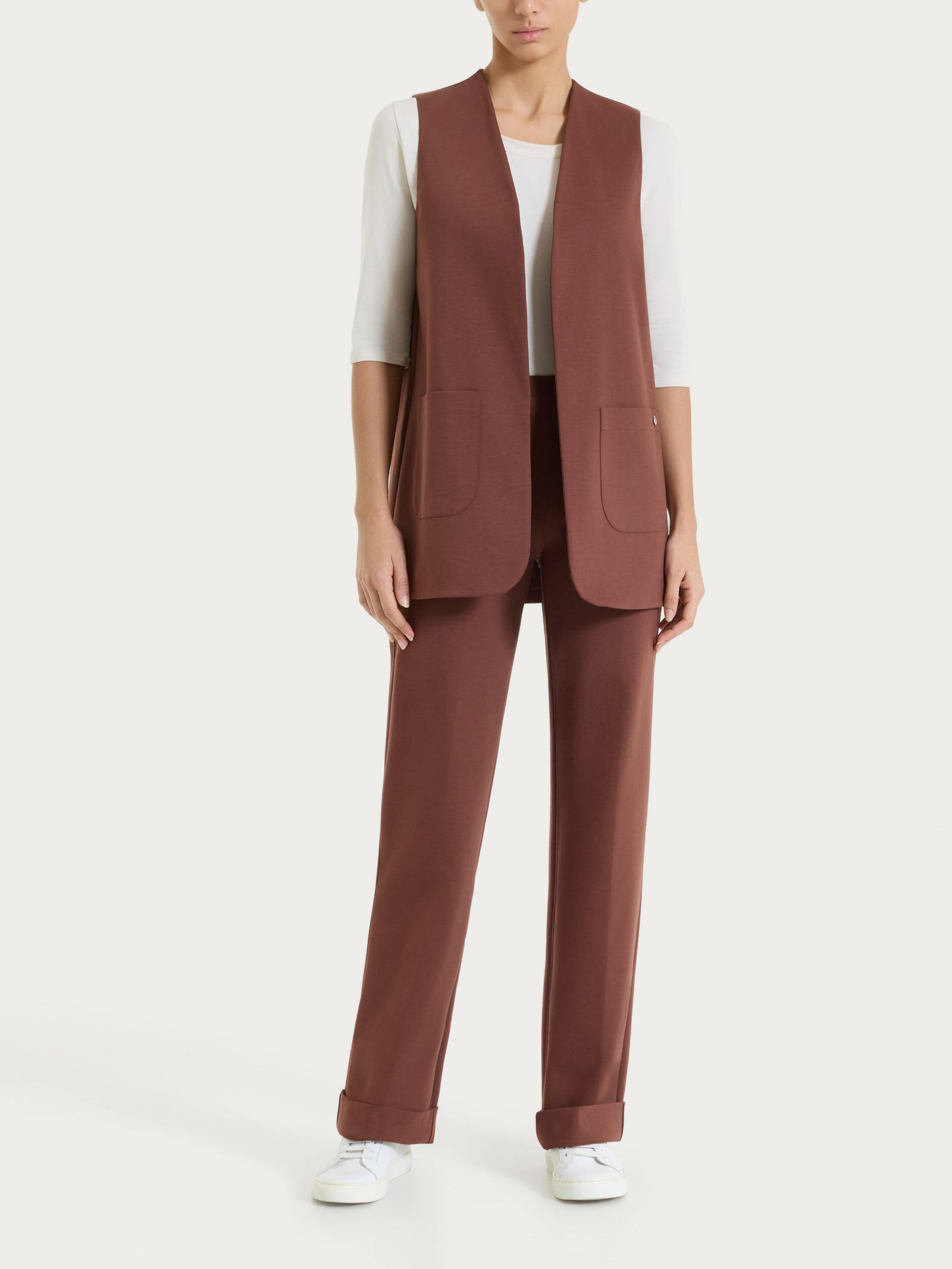 Ragno Compact Light Pantalone Donna Cappuccino Gamba Ampia