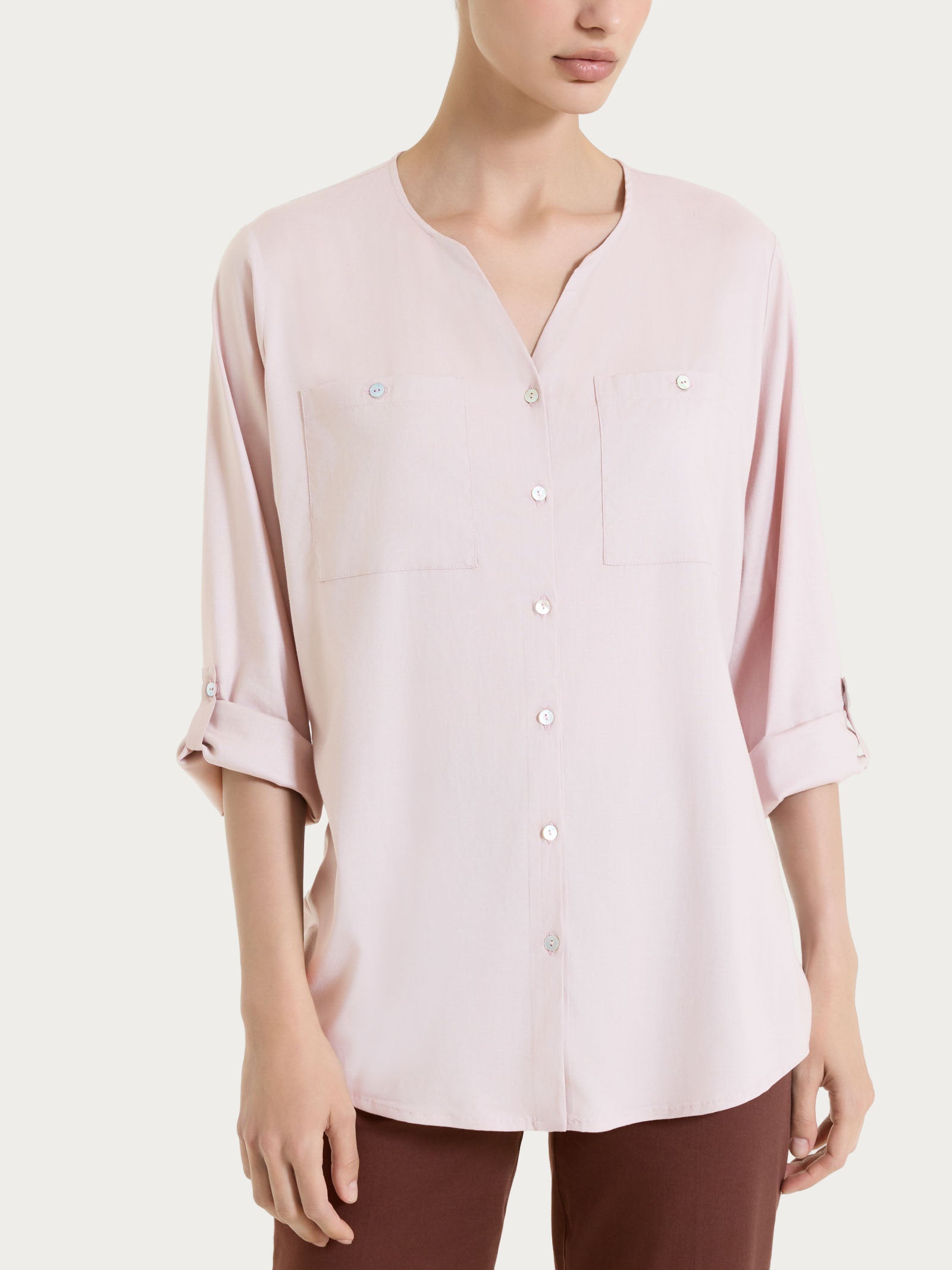 Ragno Camicia Voile Stretch Collo Coreana Cameo Rose