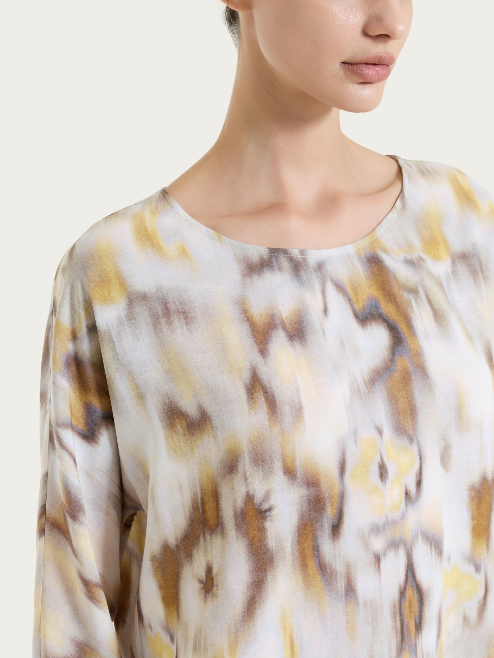 Ragno EcoSeta Blusa Manica 3/4 Khaki in Raso di Viscosa