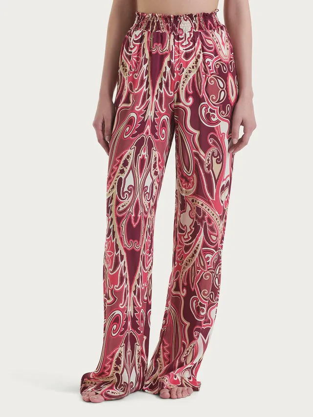 Ragno EcoSeta Pantaloni Larghi Fantasia Bordeaux Vita Alta