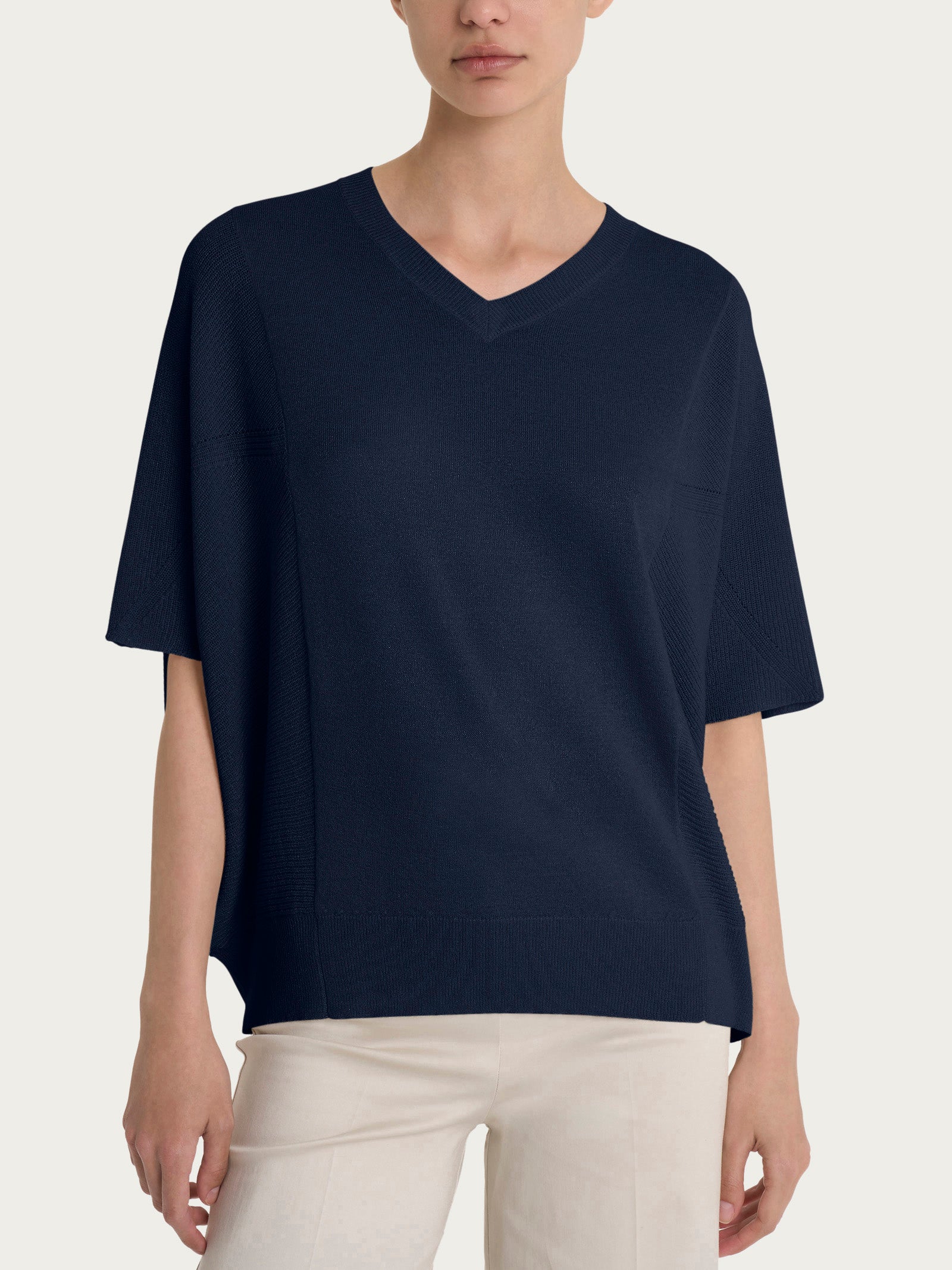 Ragno SL Maglia Scollo a V 3/4 Bleu crepe lurex