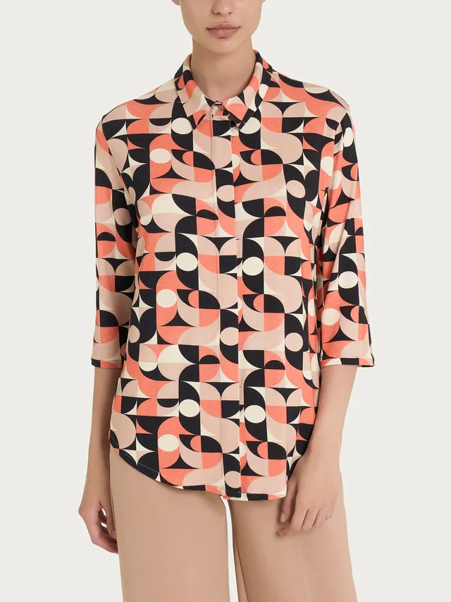 Ragno Viscosa Summer Camicia Fantasia Warm Taupe Geometrica