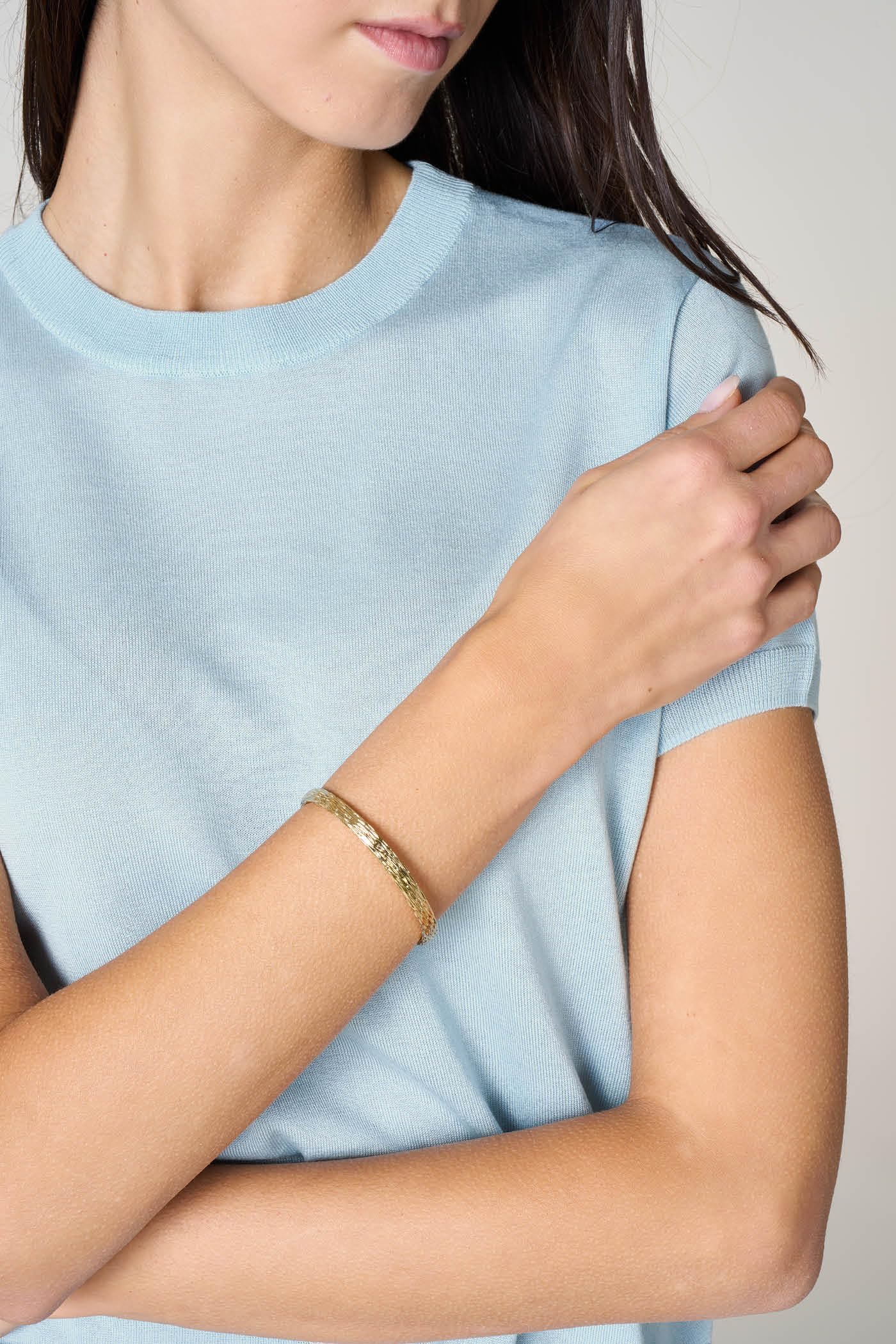 Goldenpoint Maglia Scollo Tondo Manica Corta Donna a Costine
