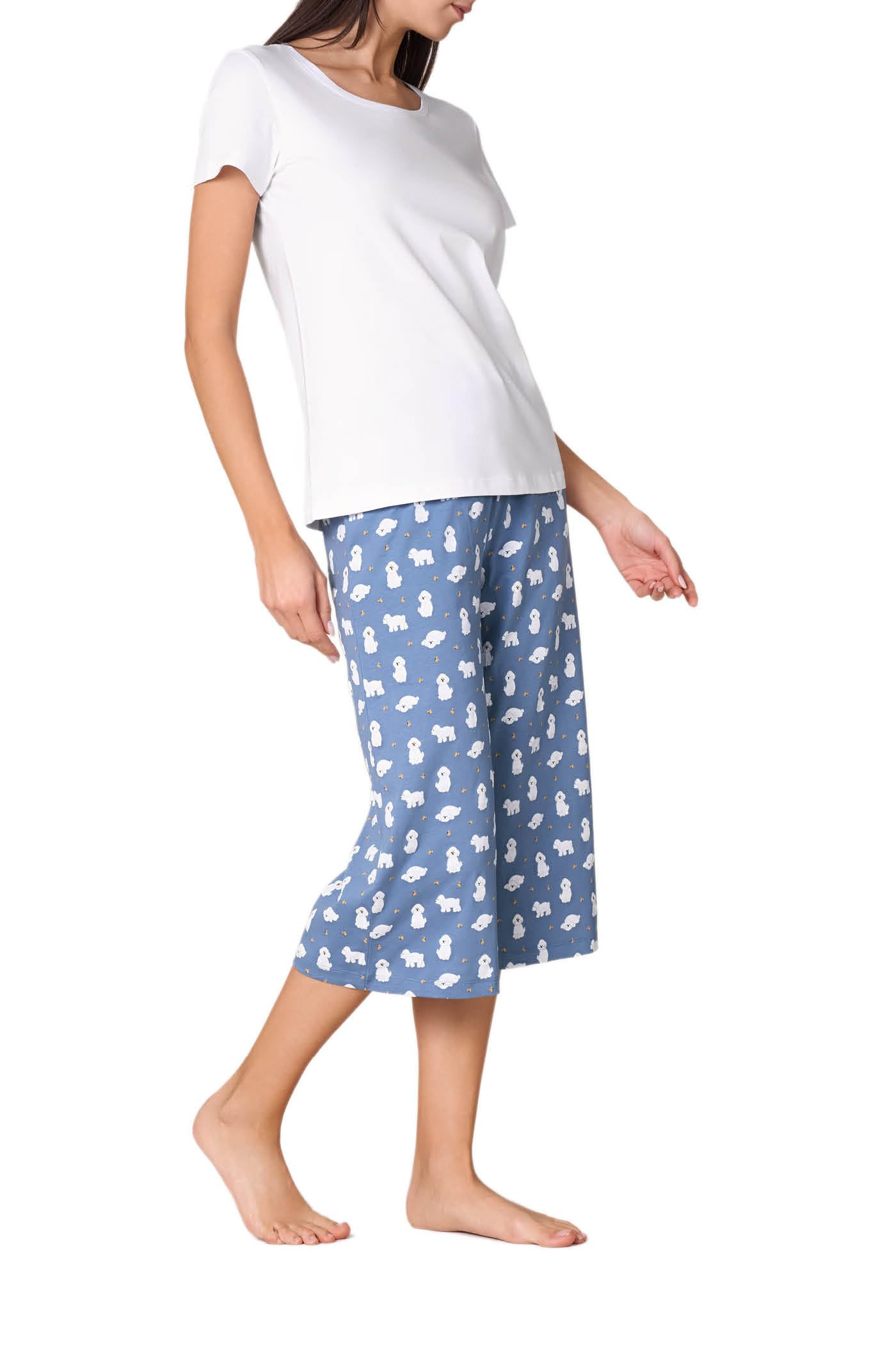 Goldenpoint Pigiama Donna Cotone Culotte Poodle Maniche Corte