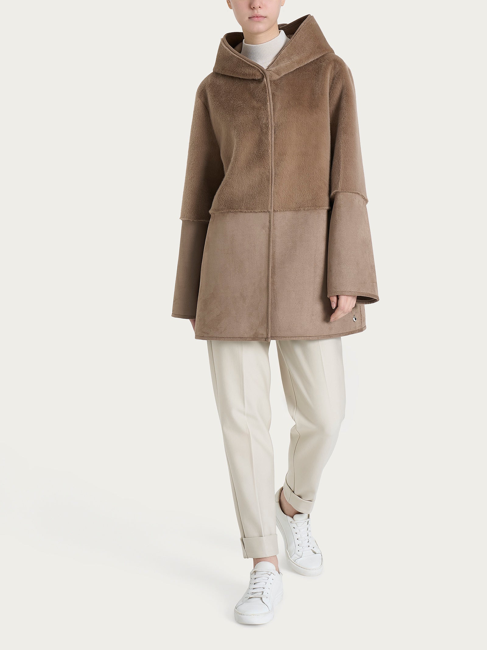 Ragno giacca cappuccio double-face Vegan Shearling pine bark