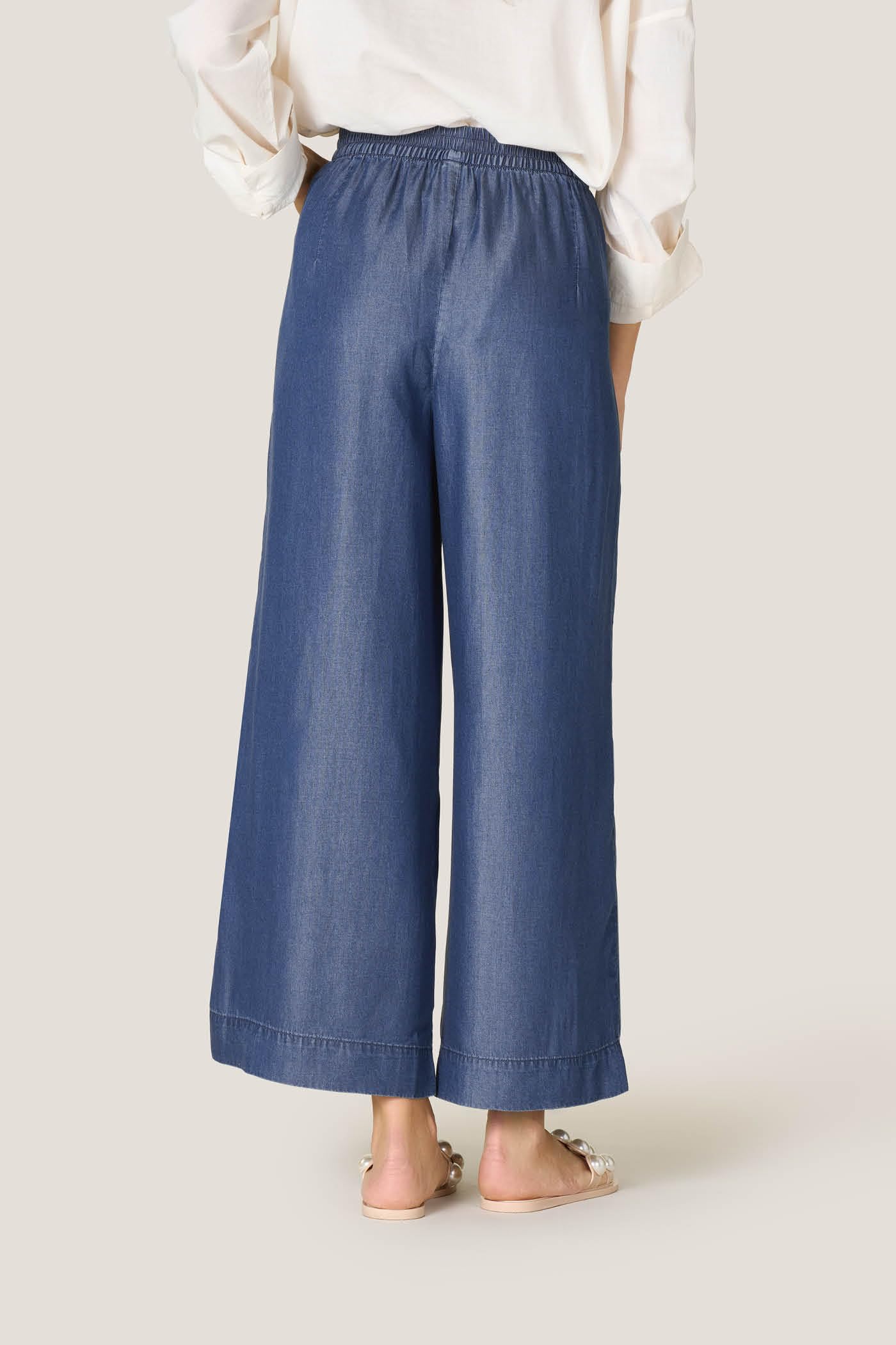 Goldenpoint Pantaloni Cropped Chambray Vita Semi-elasticata donna