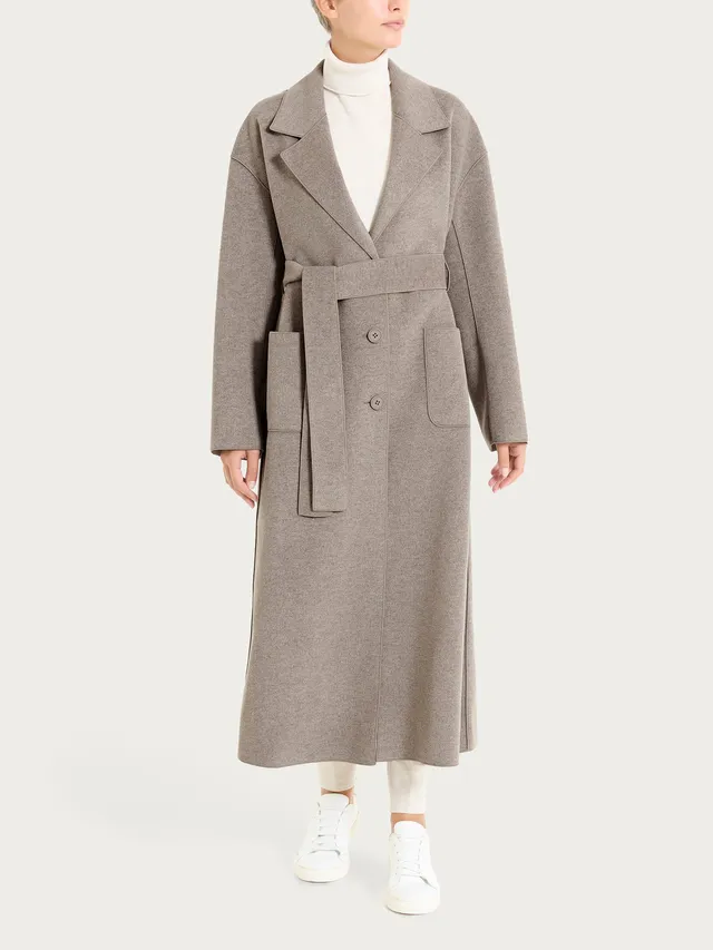 Ragno Vegan Wool Cappotto lungo bottoni cintura grigio glacé