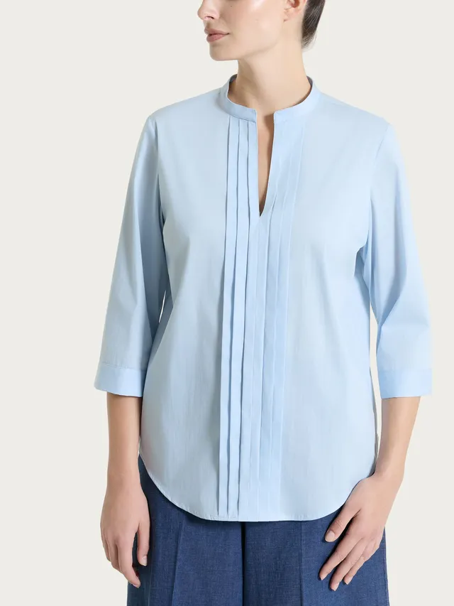 Ragno Puro Cotone camicia pieghe skyway scollo V
