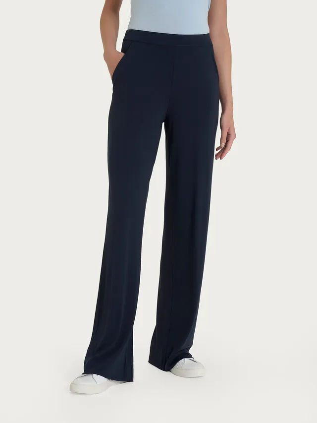 Ragno pantaloni donna larghi viscosa crêpe blu tasche