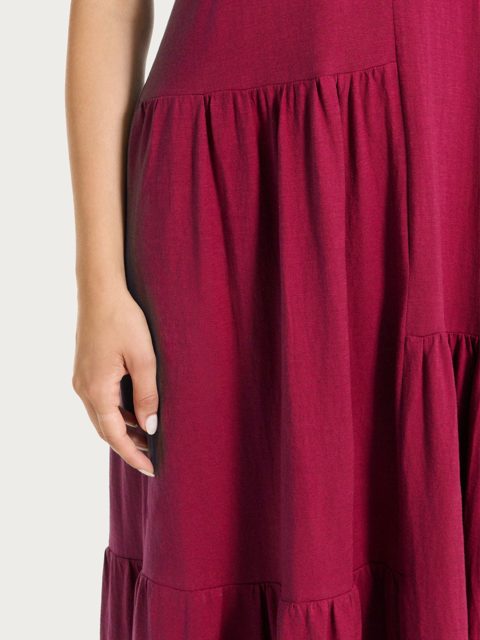 Ragno Slub Jersey Vestito Lungo Beet Red puro cotone