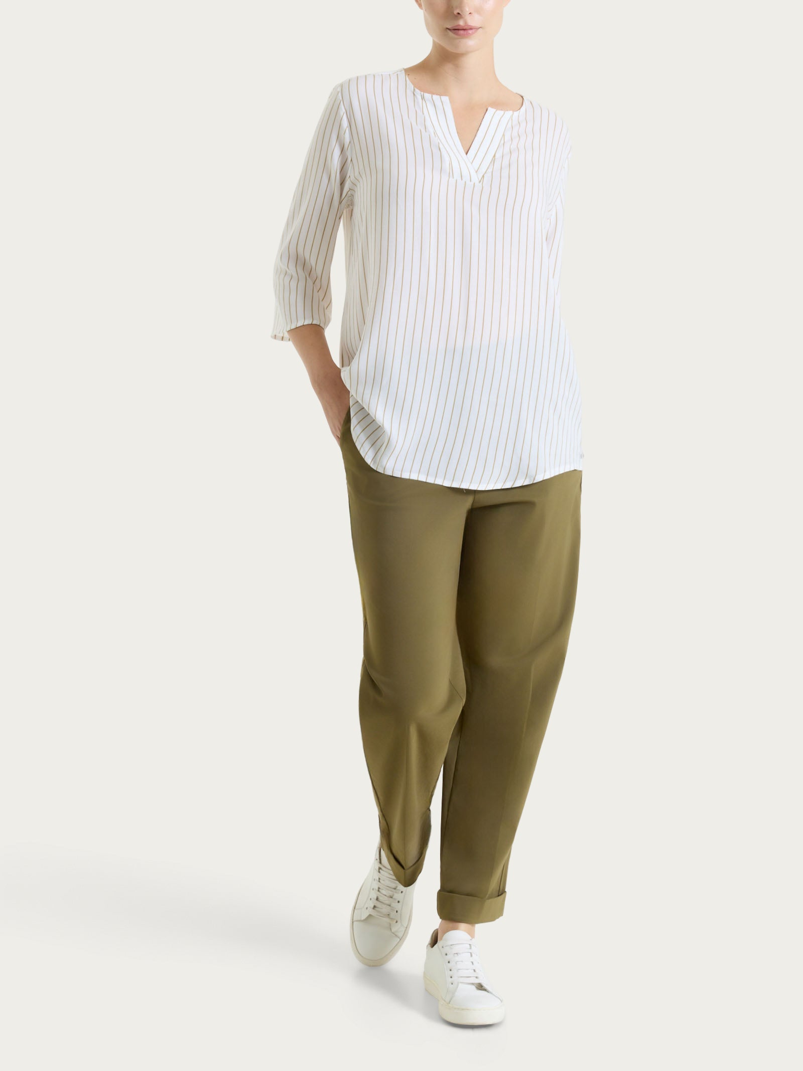 Ragno EcoSeta Blusa Righe Manica 3/4 Fant.White Fluida