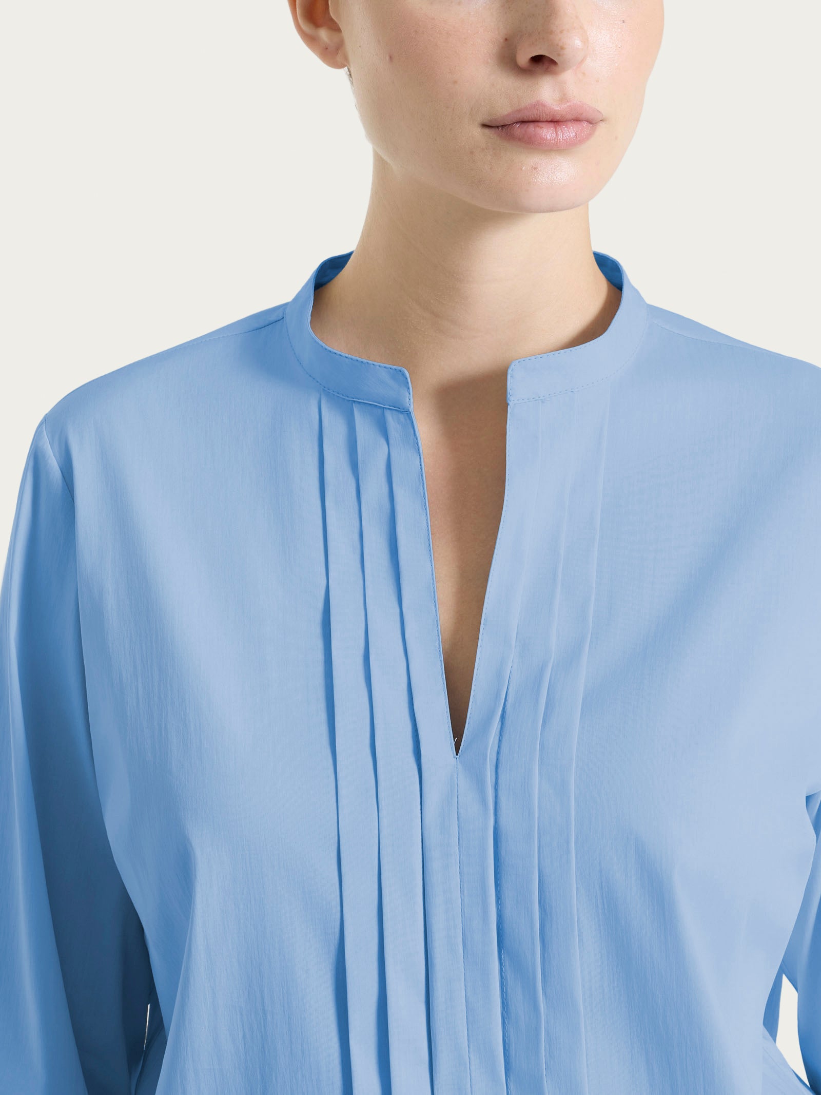 Ragno Puro Cotone Camicia Donna Bel Air Blue pieghe manica 3/4