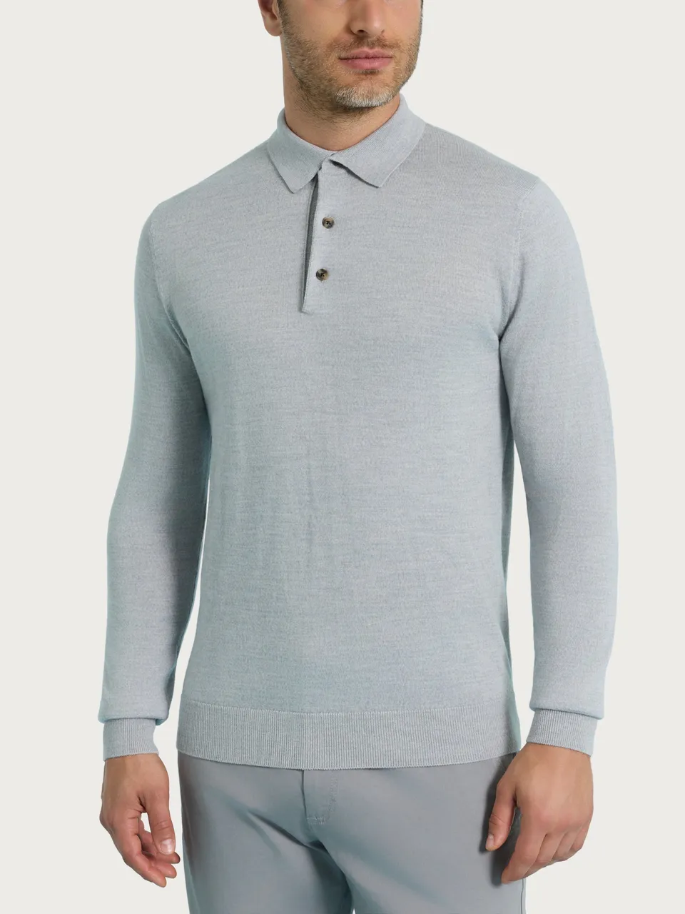 Ragno Merino Soft polo manica lunga Grey Mel. lana merino