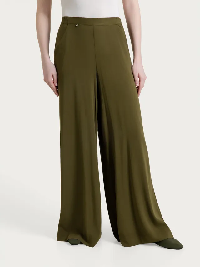 Ragno Voile Stretch pantalone palazzo Dark Olive viscosa