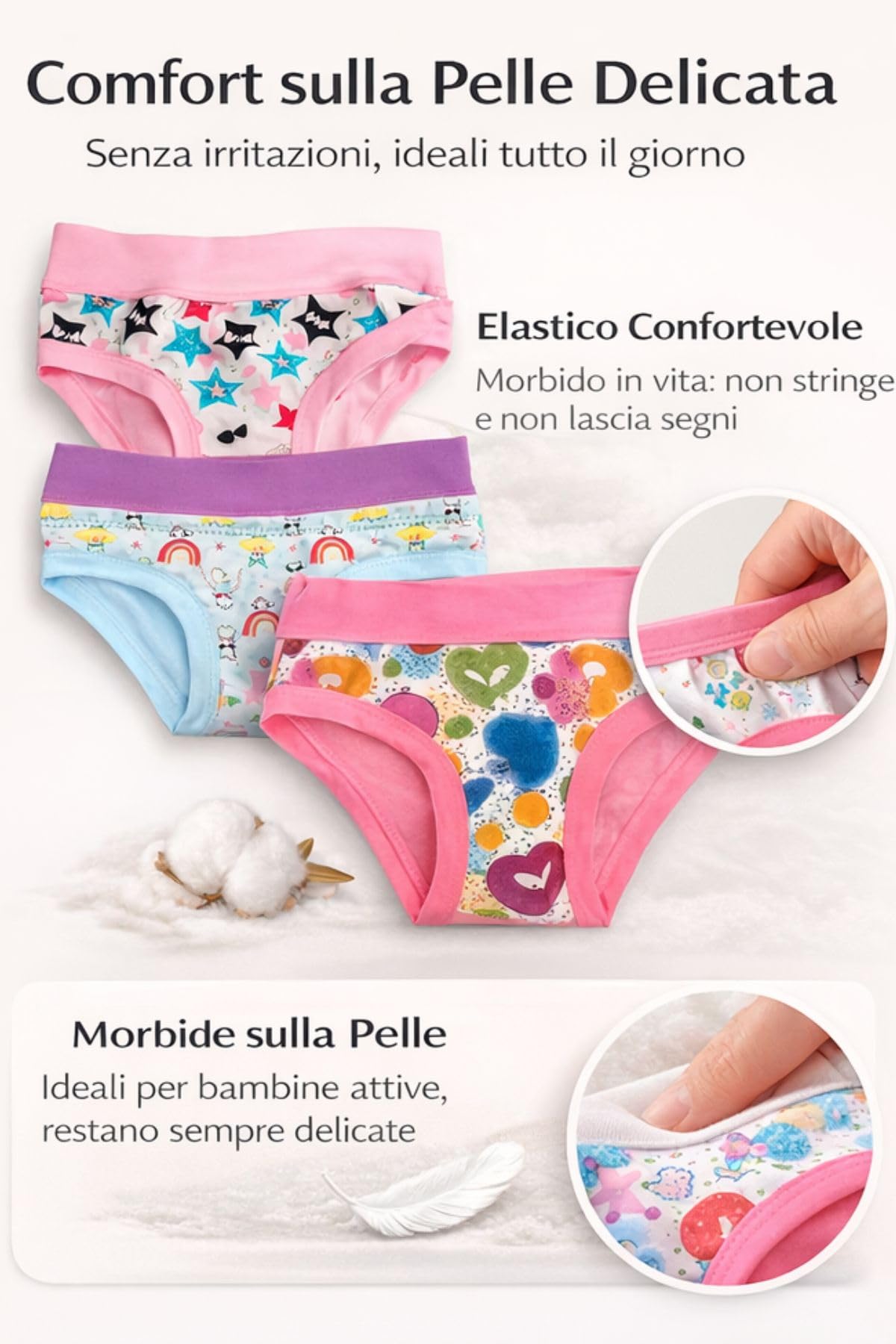 Lady C slip bambina cotone 6 anni 5 pezzi fantasie assortite