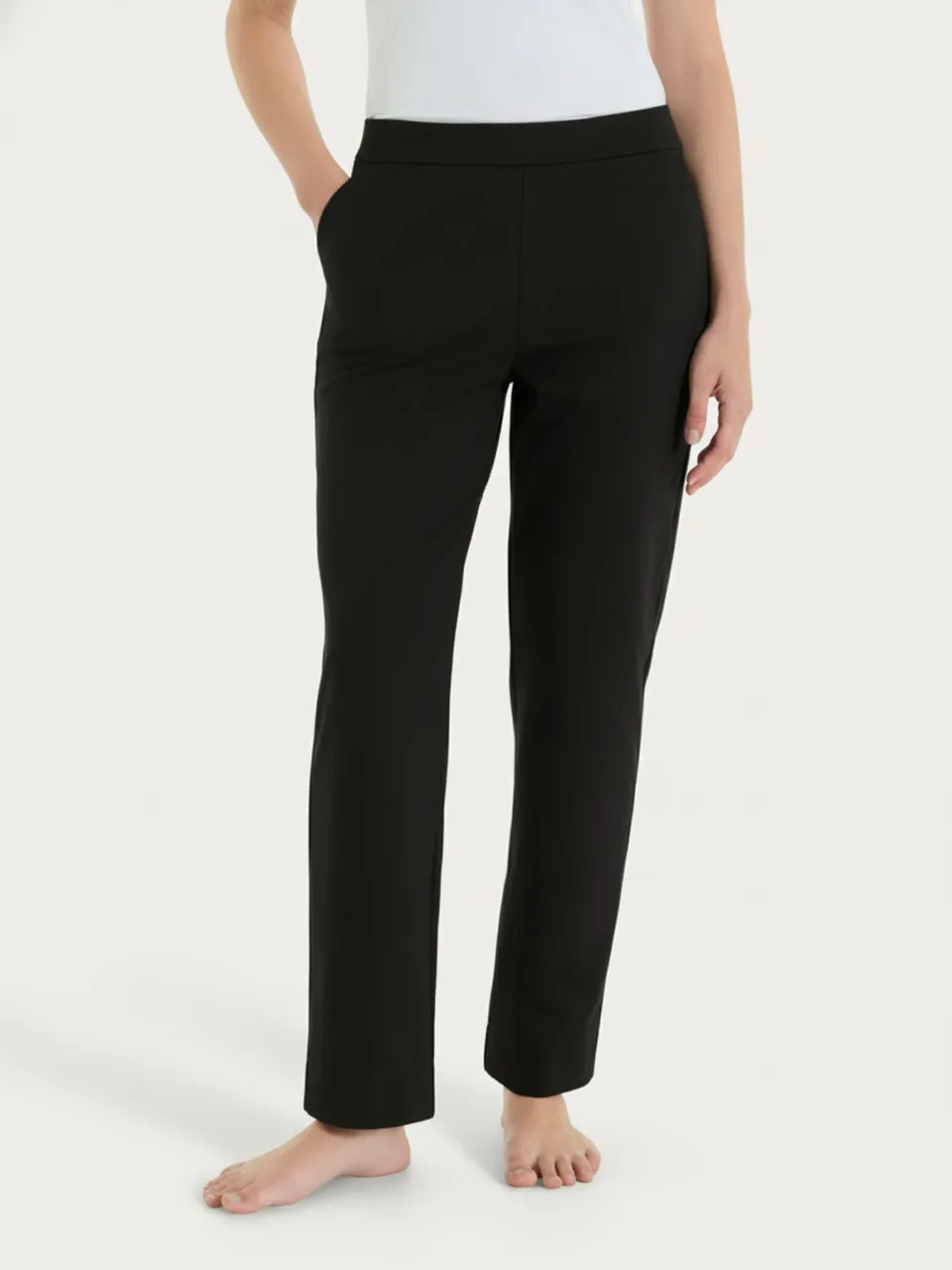 Ragno Jersey di Cotone Pantalone Dritto Nero Tasche