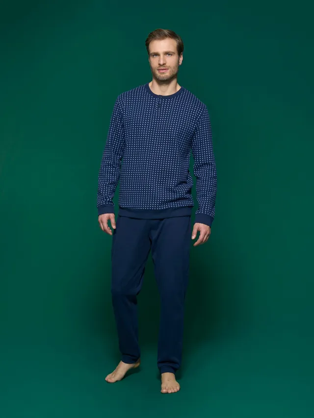 Ragno Jersey Cotone Serafino pigiama lungo Navy Blazer interlock