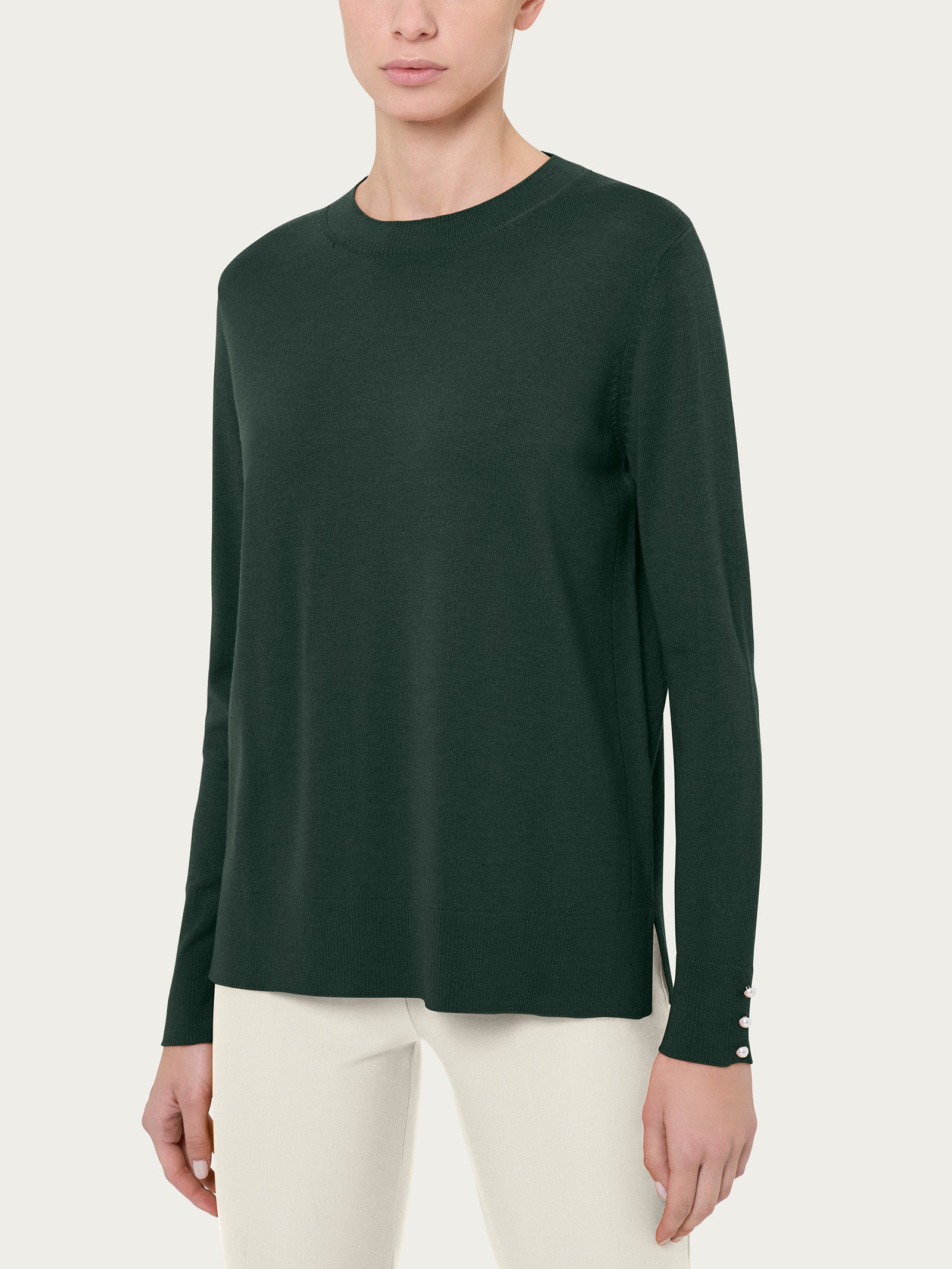 Ragno Merino Soft Maglia Girocollo Kombu Green perline lana