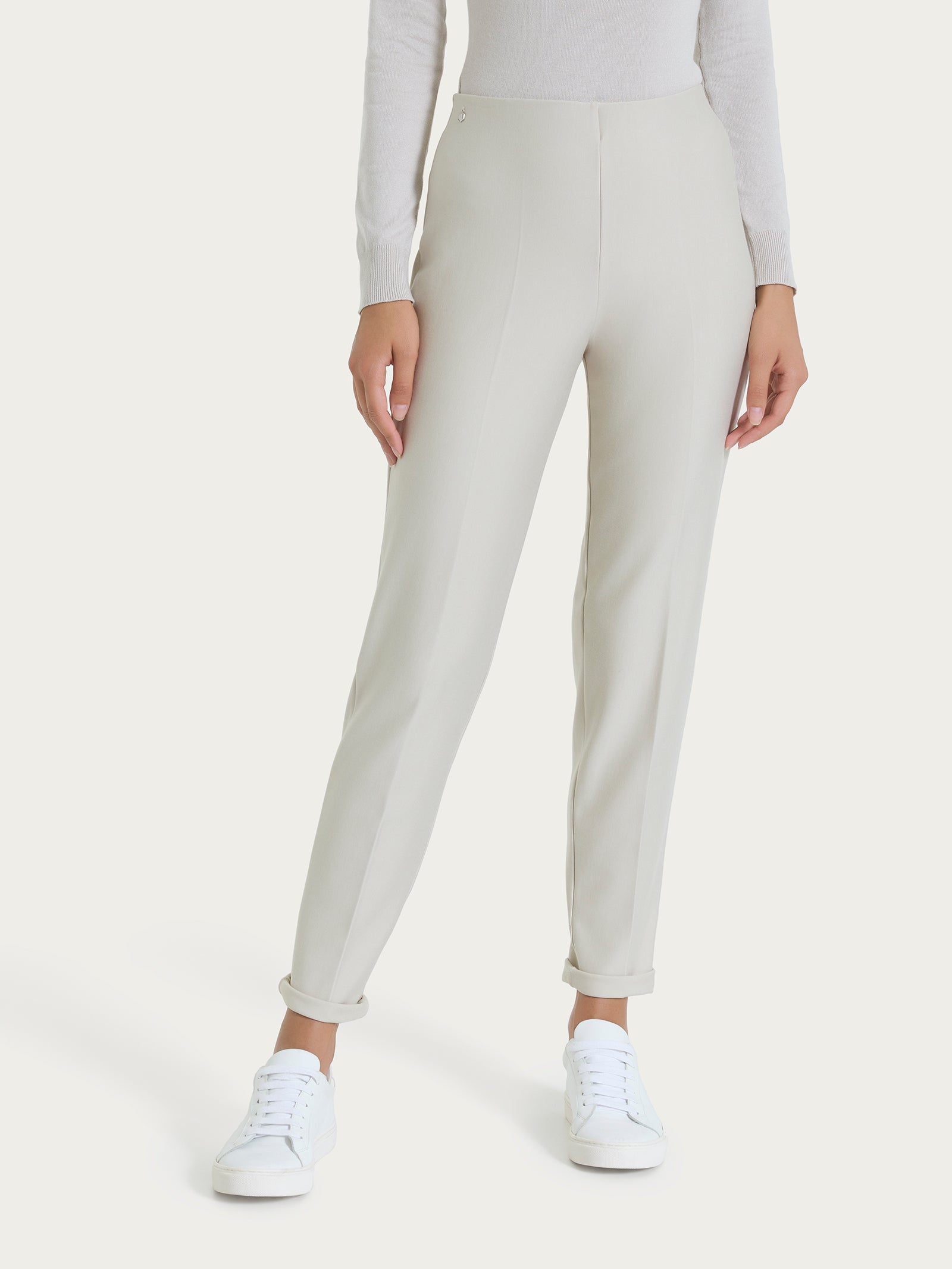 Ragno Compact pantalone sigaretta skinny Champignon con risvolto