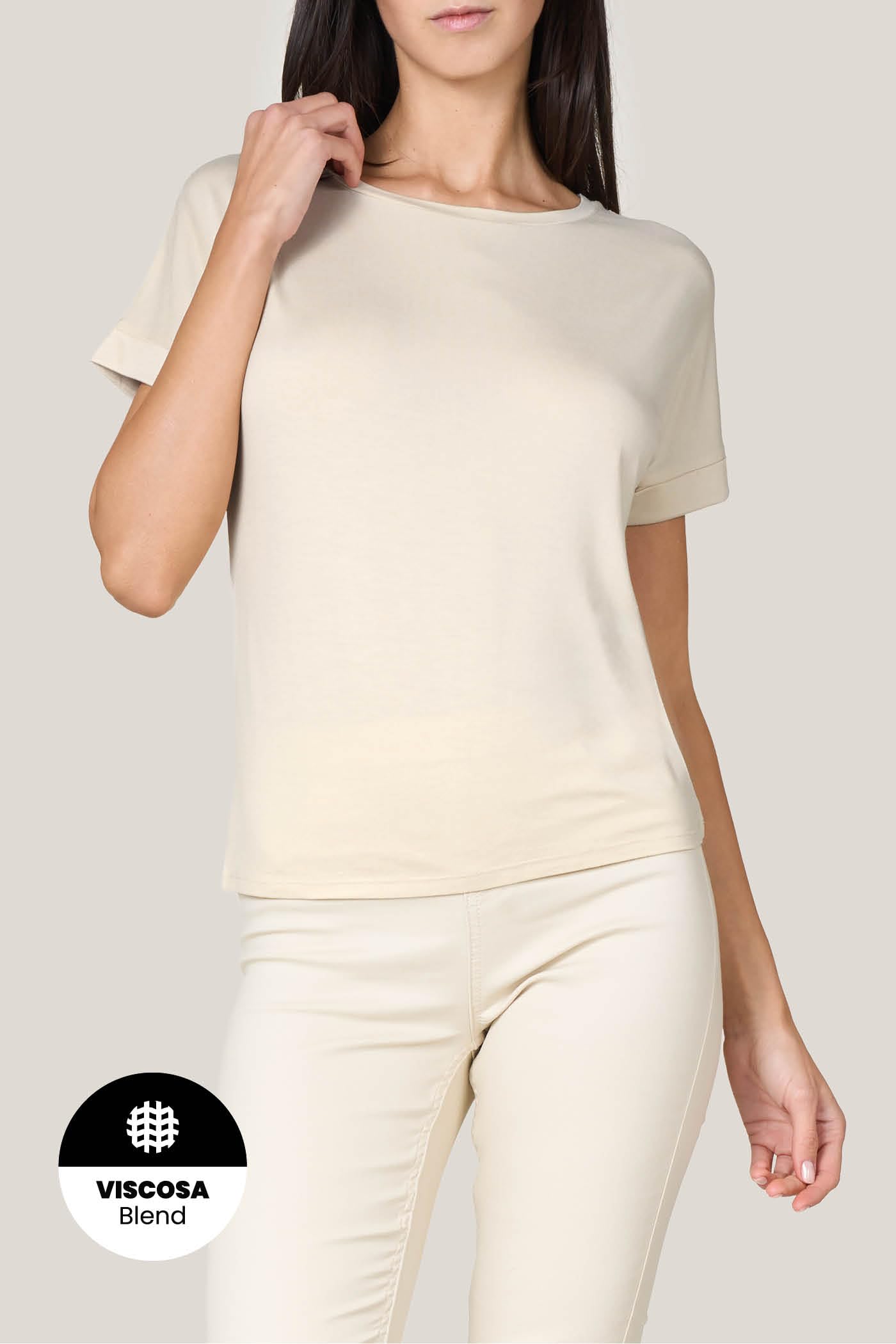 Goldenpoint Maglia Scollo Tondo Manica Corta Risvolto Lunghezza Regolare donna