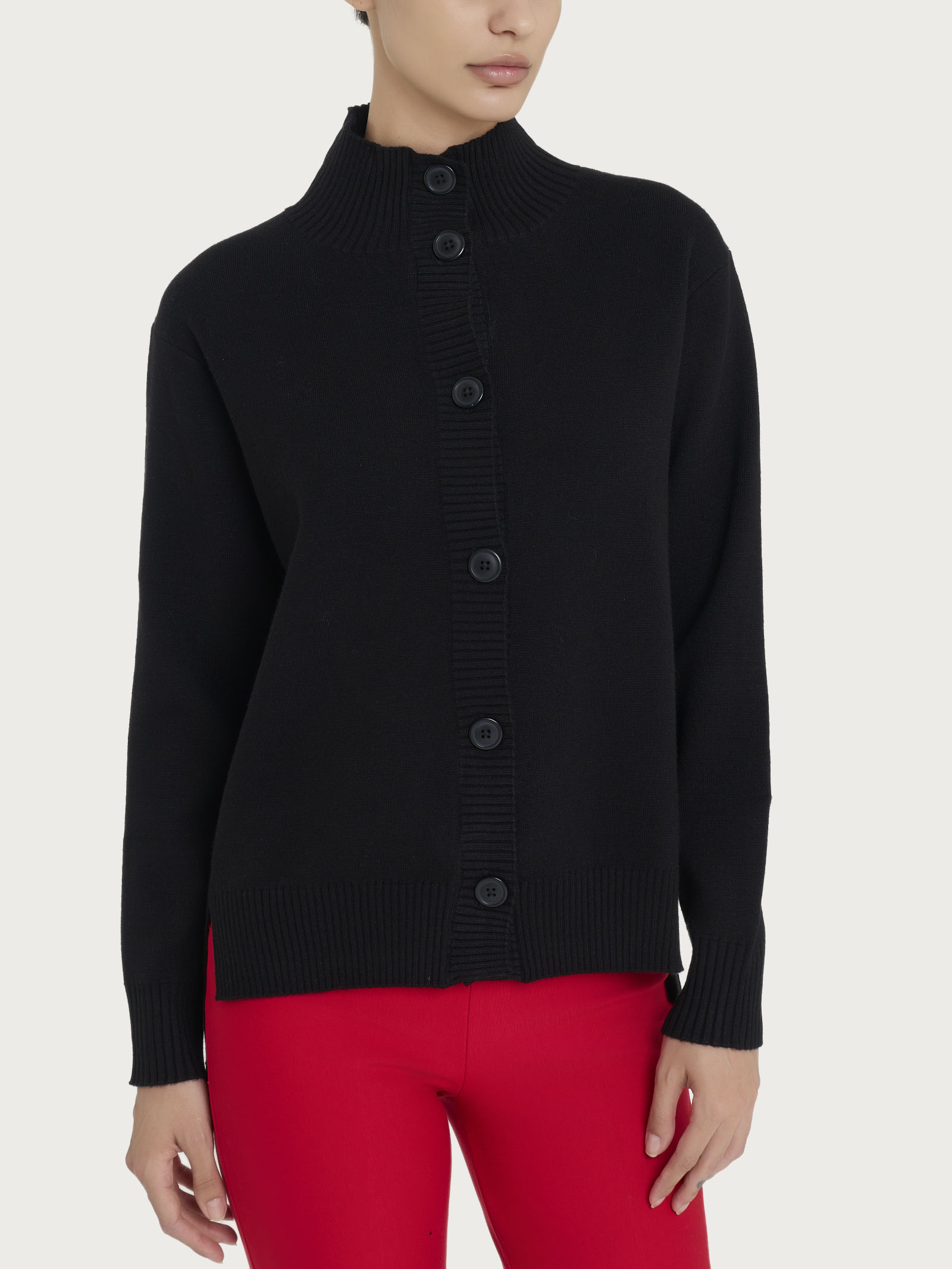 Ragno Super Soft cardigan Nero collo alto con bottoni