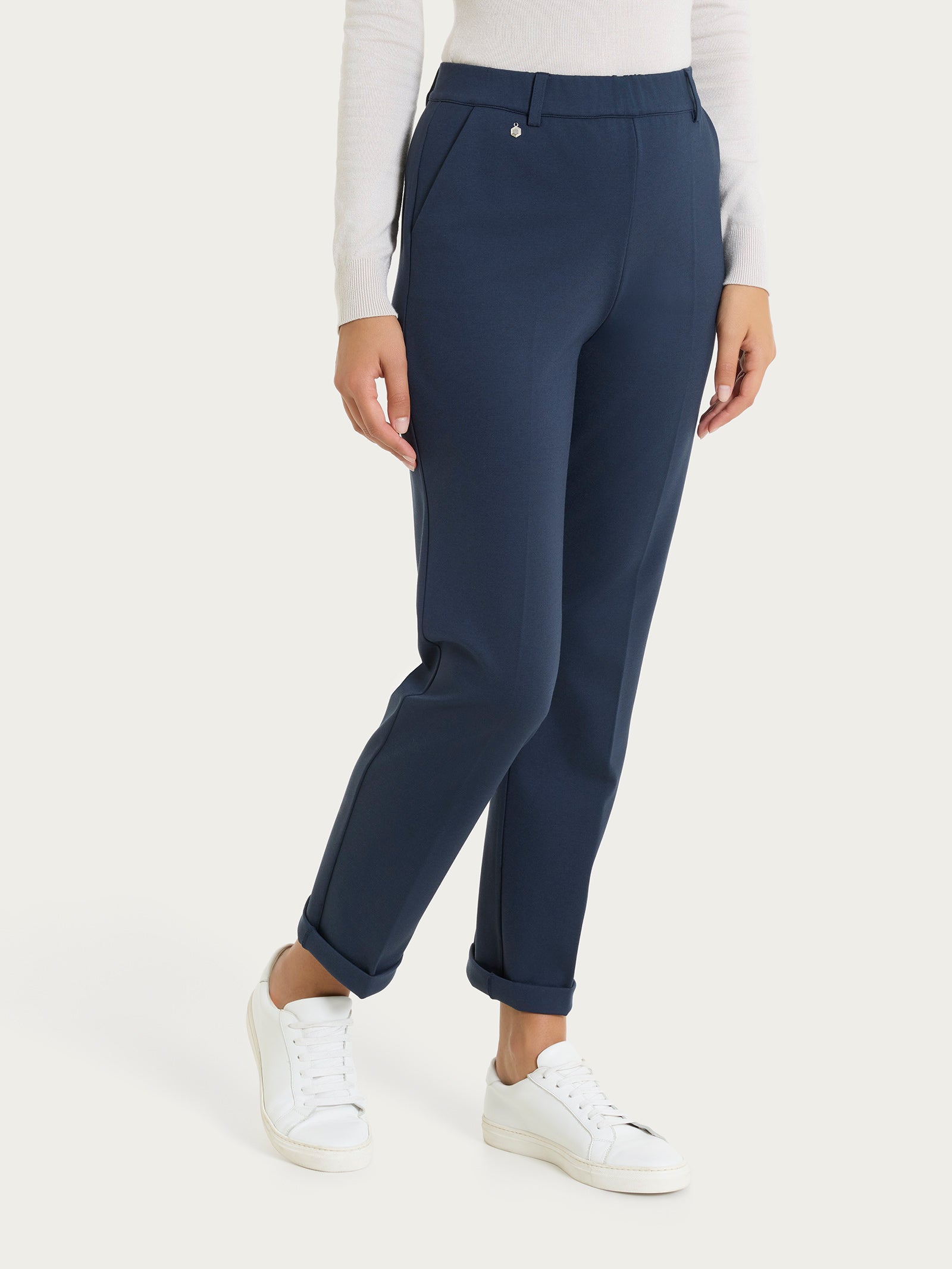 Ragno Cashmere Compact Pantalone Dritto Donna Bleu Tasche