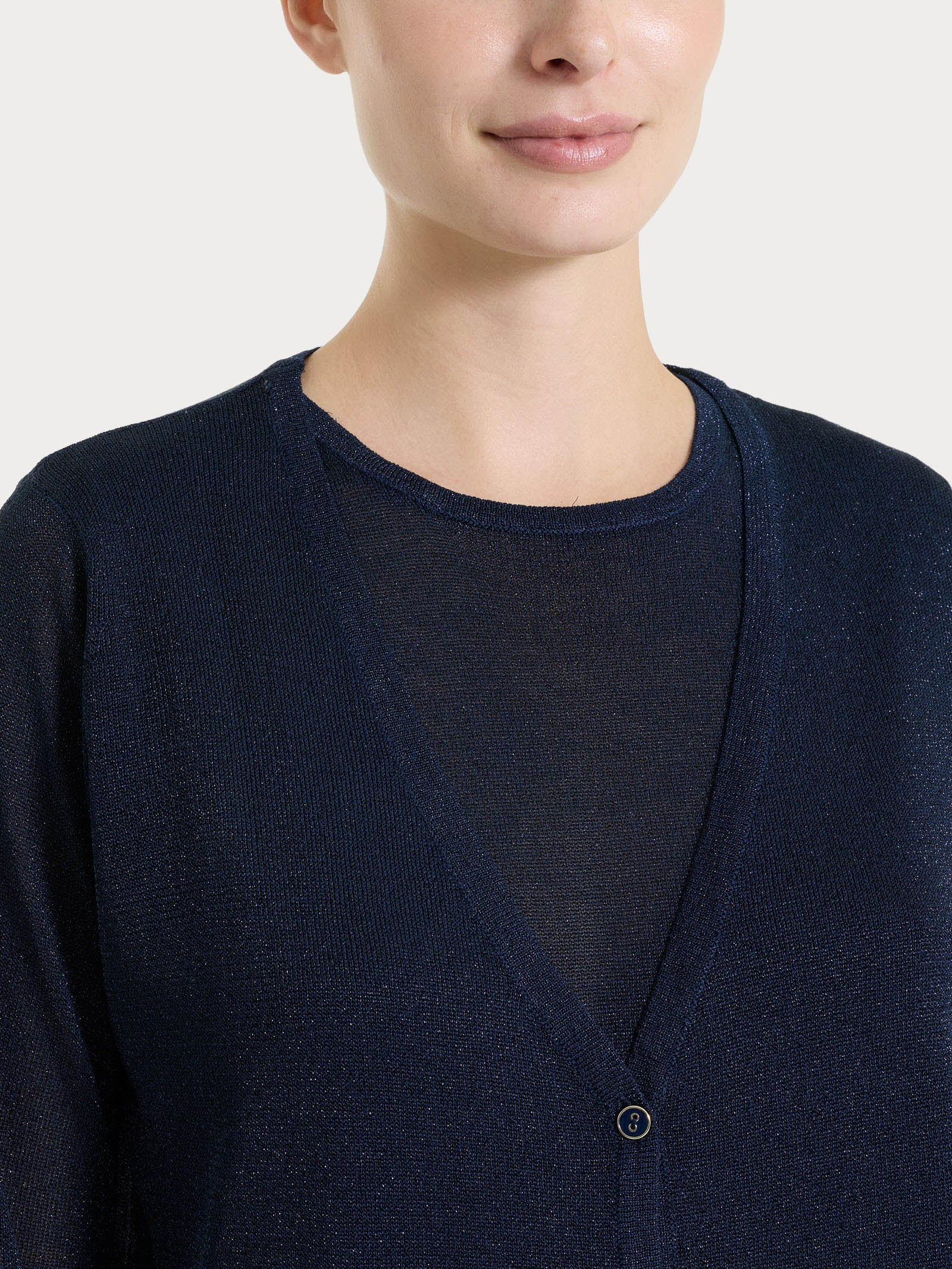 Ragno SL Cardigan bottoni crêpe lurex blu bleu