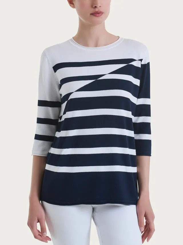 Ragno Summertime Maglia Girocollo Righe Manica 3/4 Bianco