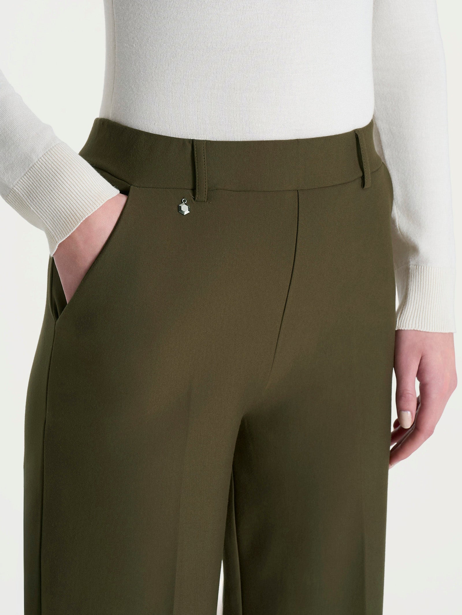 Ragno Compact The Cropped pantalone Dark Olive gamba larga