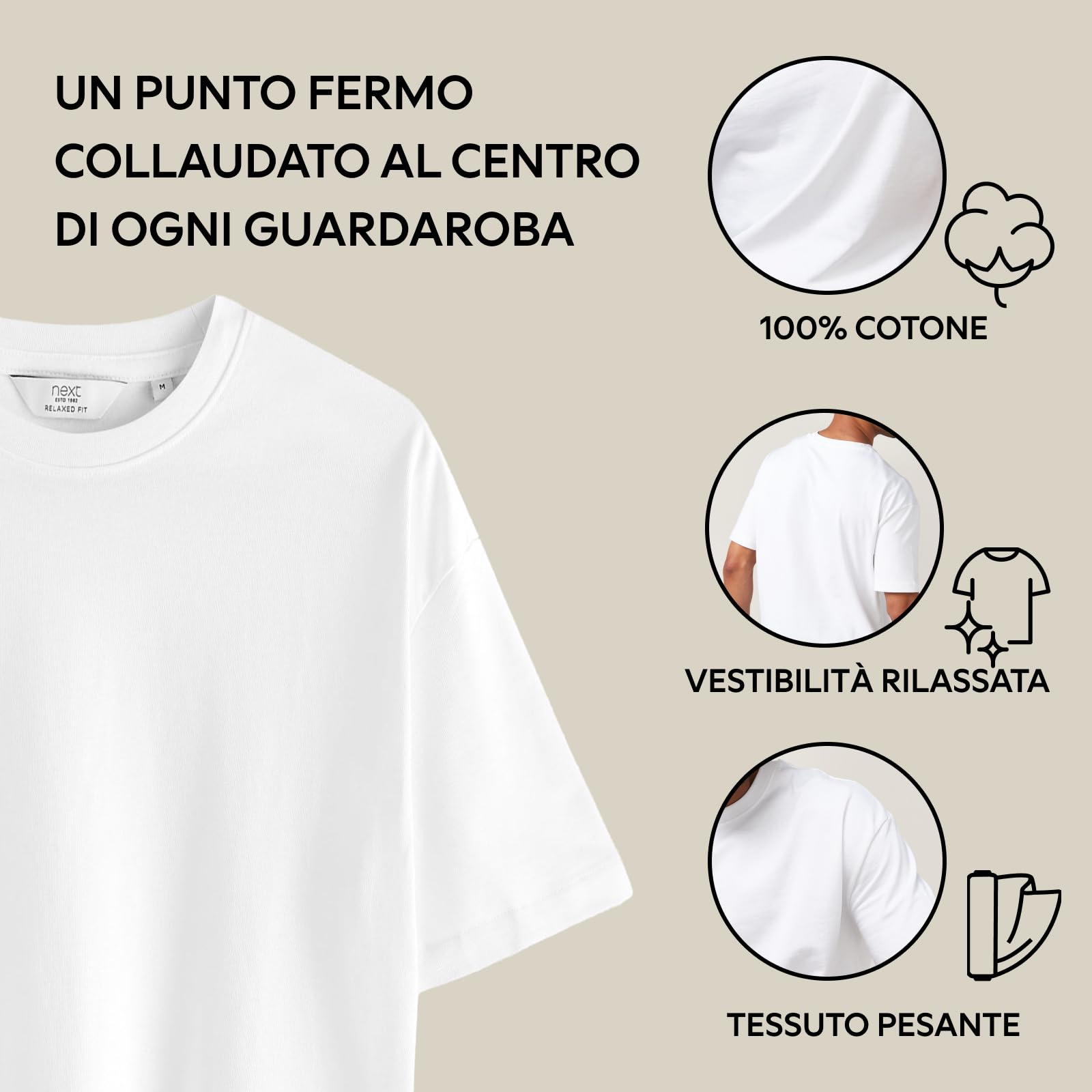 Next T-Shirt Girocollo Uomo Cotone Pesante Bianca