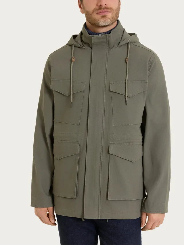 Ragno Canvas Stretch Cappotto Cappuccio Uomo Seagrass