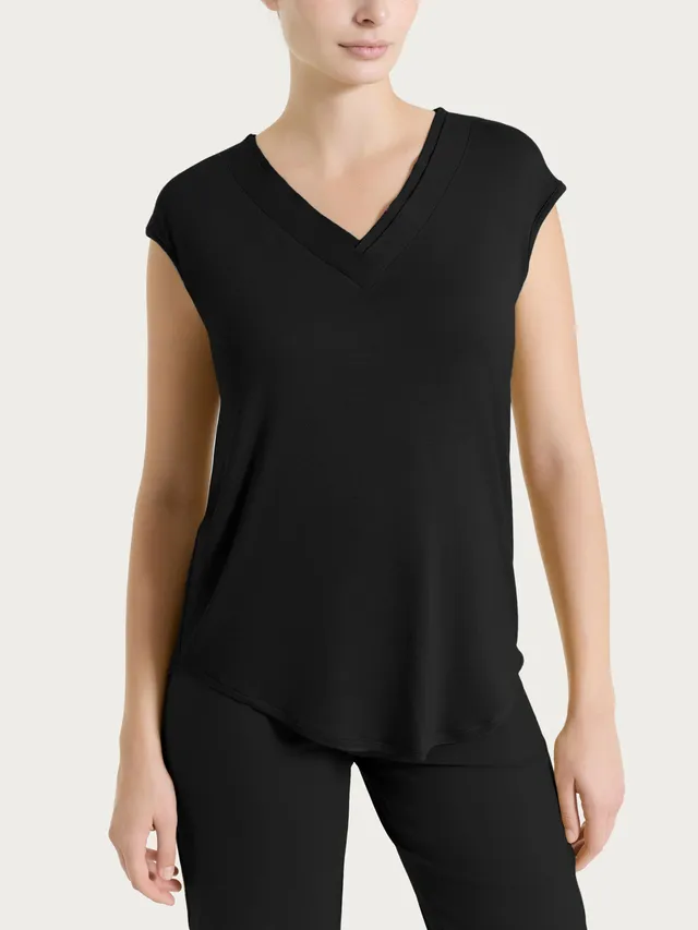 Ragno Viscosa Summer Maglietta Scollo V Nero manica kimono