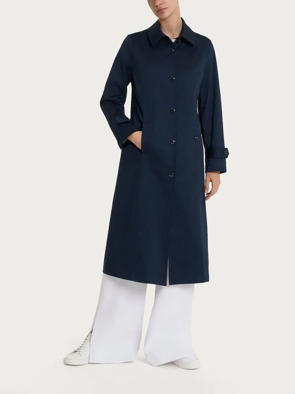 Ragno Satin Power Long Trench Coat Blue idrorepellente