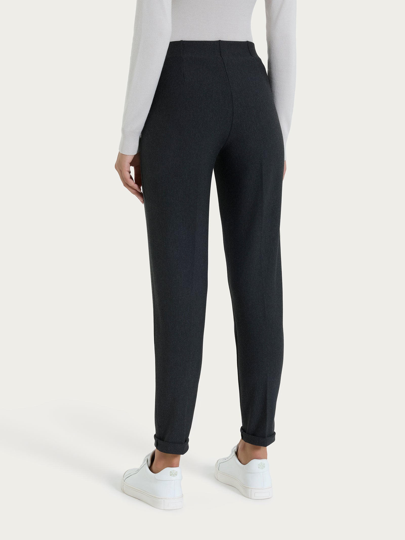Ragno Compact Pantalone Sigaretta Nero con Risvolto