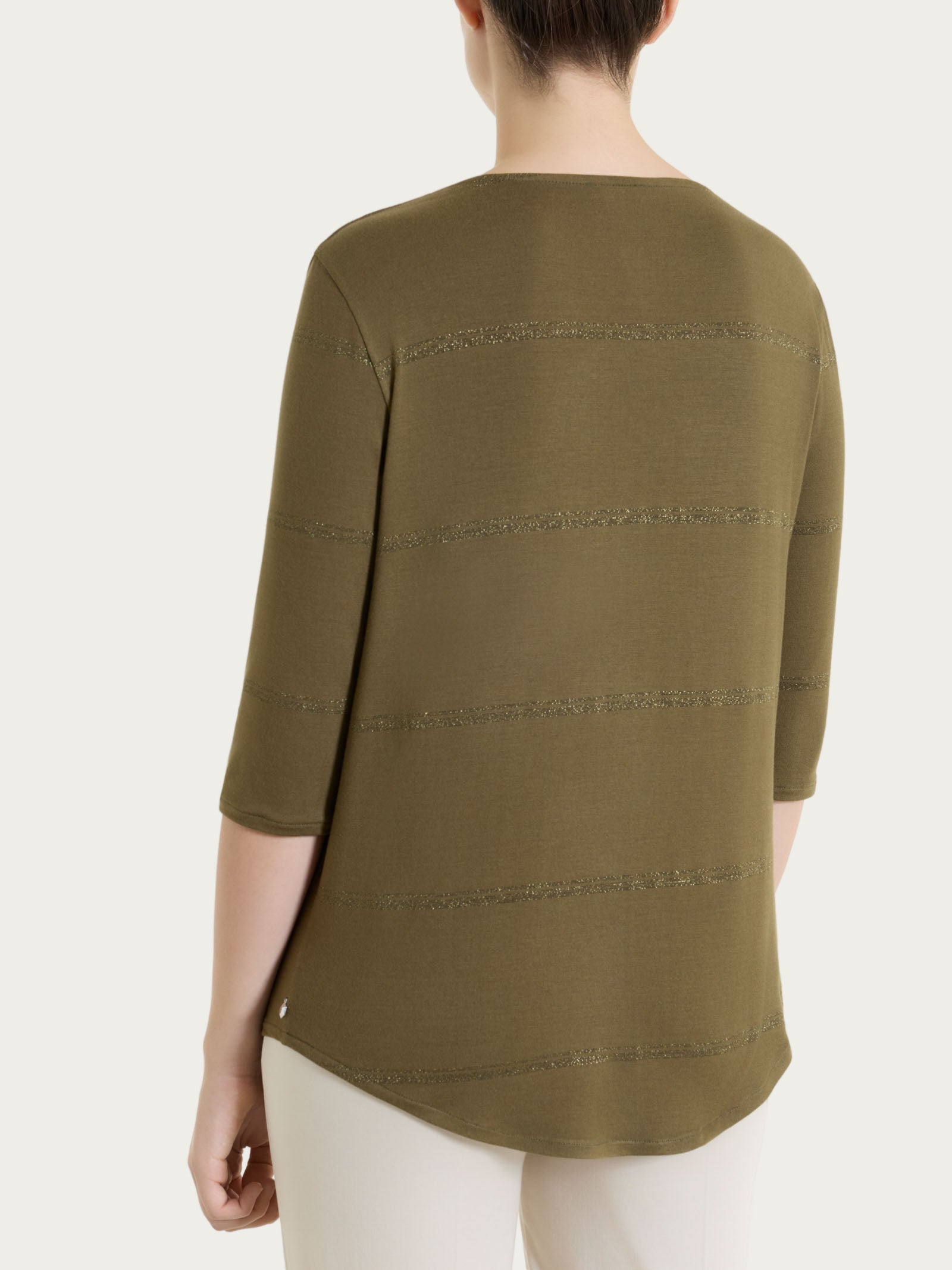 Ragno Viscosa Maglietta Rigata Dark Olive Lurex
