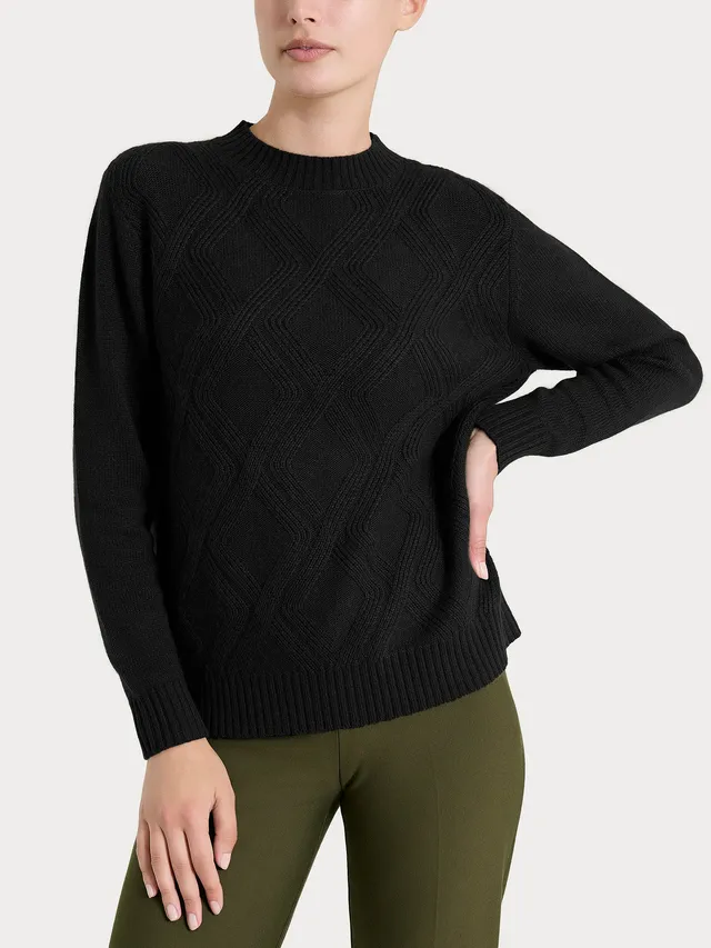 Ragno Natural Soft Maglia Girocollo Trecce Nero Finezza 7