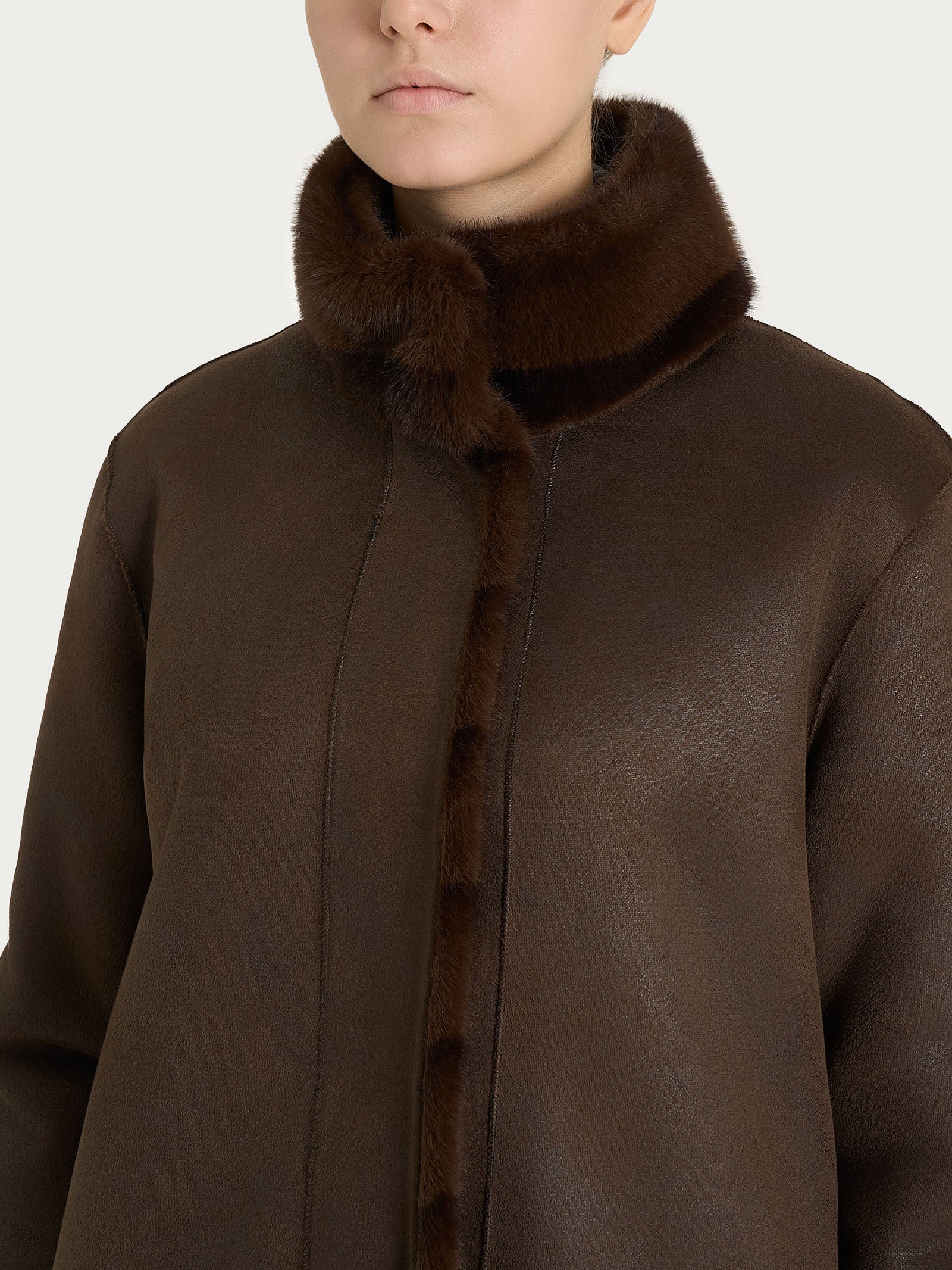 Ragno Vegan Fur Cappotto cintura double-face Chocolate