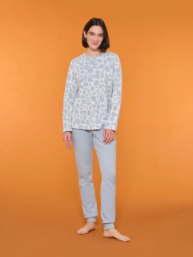 Ragno Cotton Eco Pile Pigiama serafino animalier Nebbia