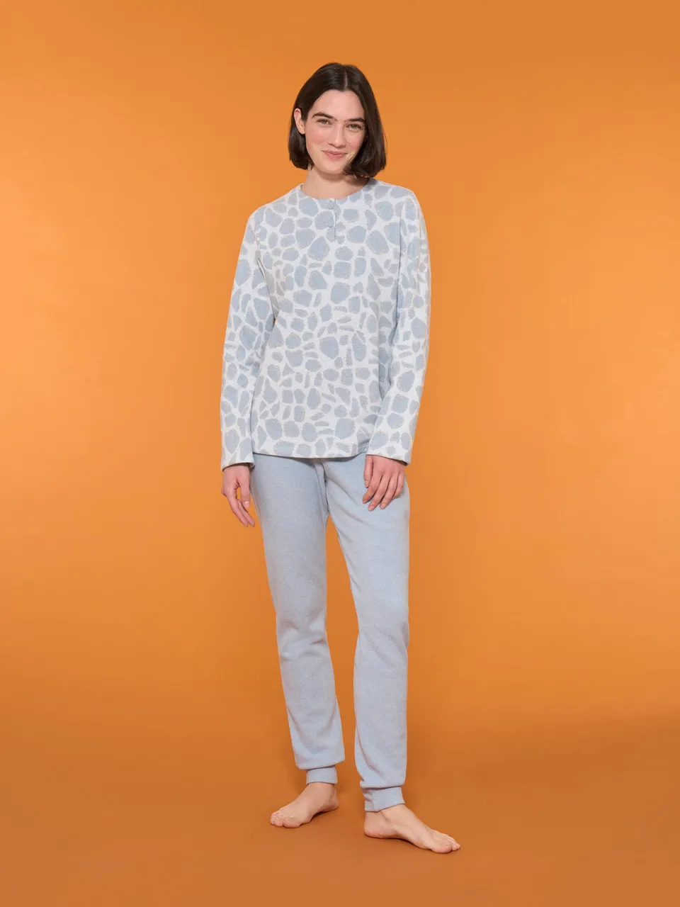 Ragno Cotton Eco Pile Pigiama serafino animalier Nebbia