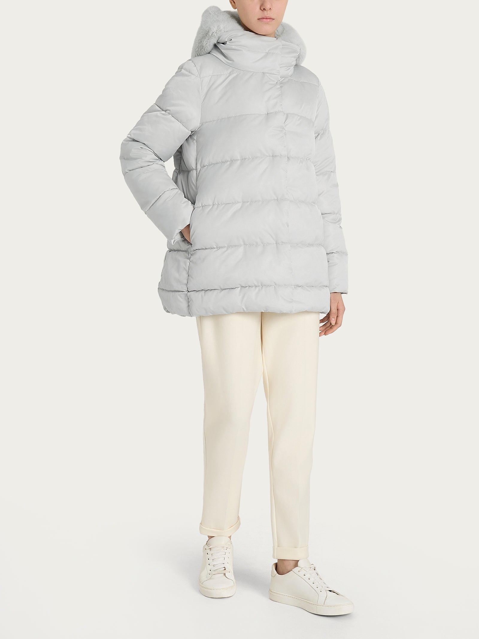 Ragno Piumino Vegan Fur Cappuccio Removibile Dawn Blue