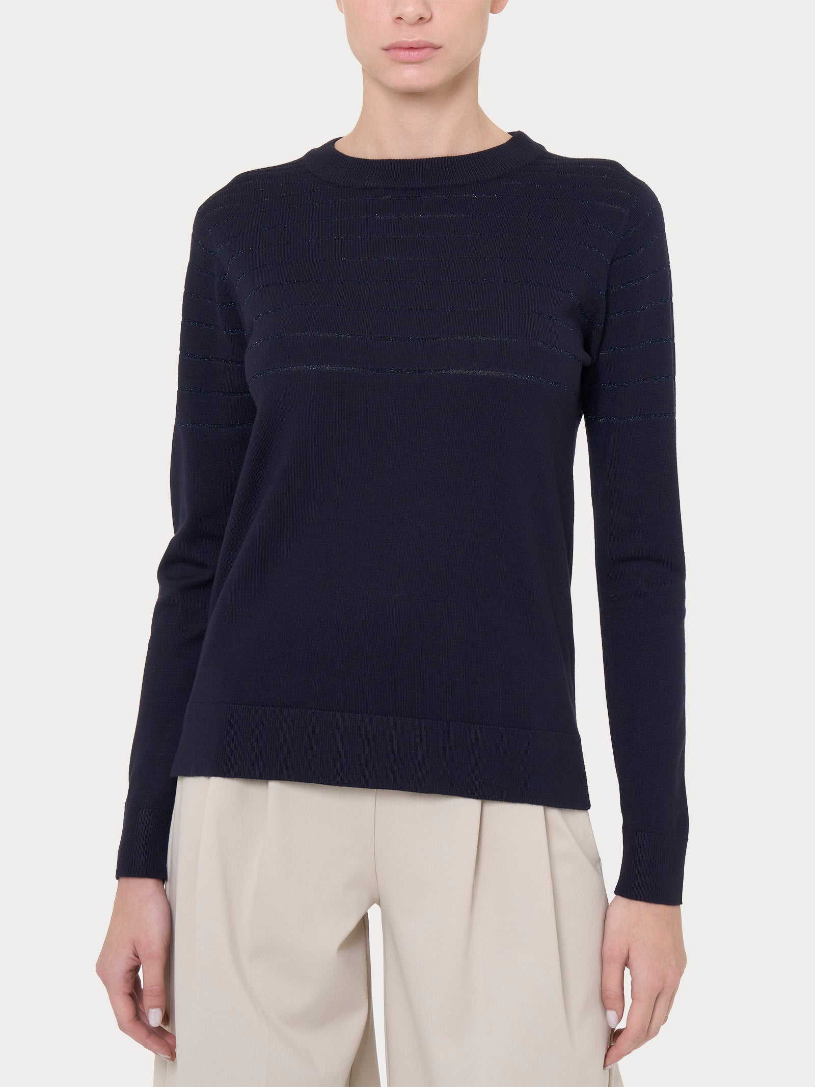 Ragno Four Seasons maglia girocollo righe Bleu lurex