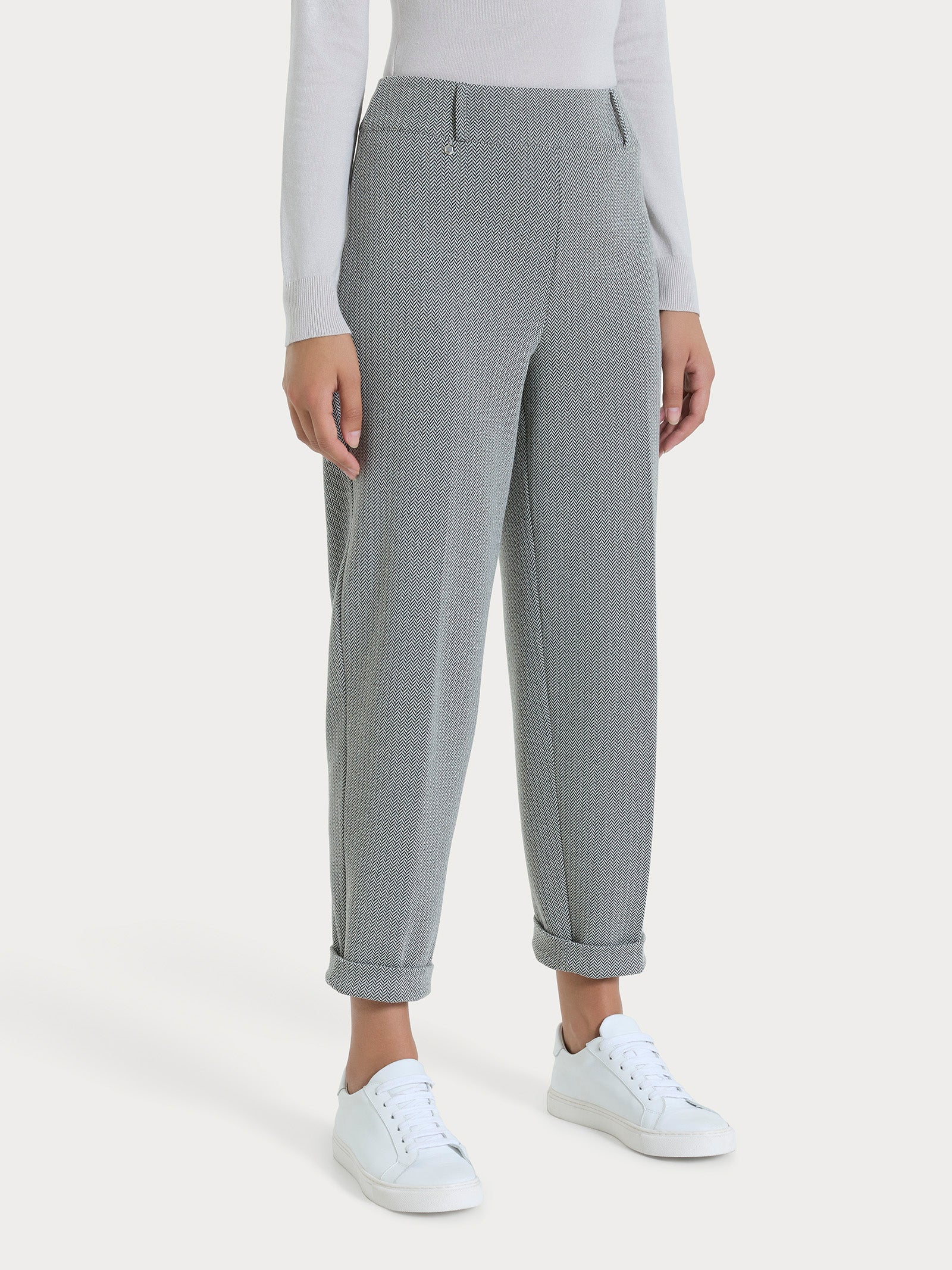 Ragno Compact pantalone carota spina pesce Fant.Nero jacquard
