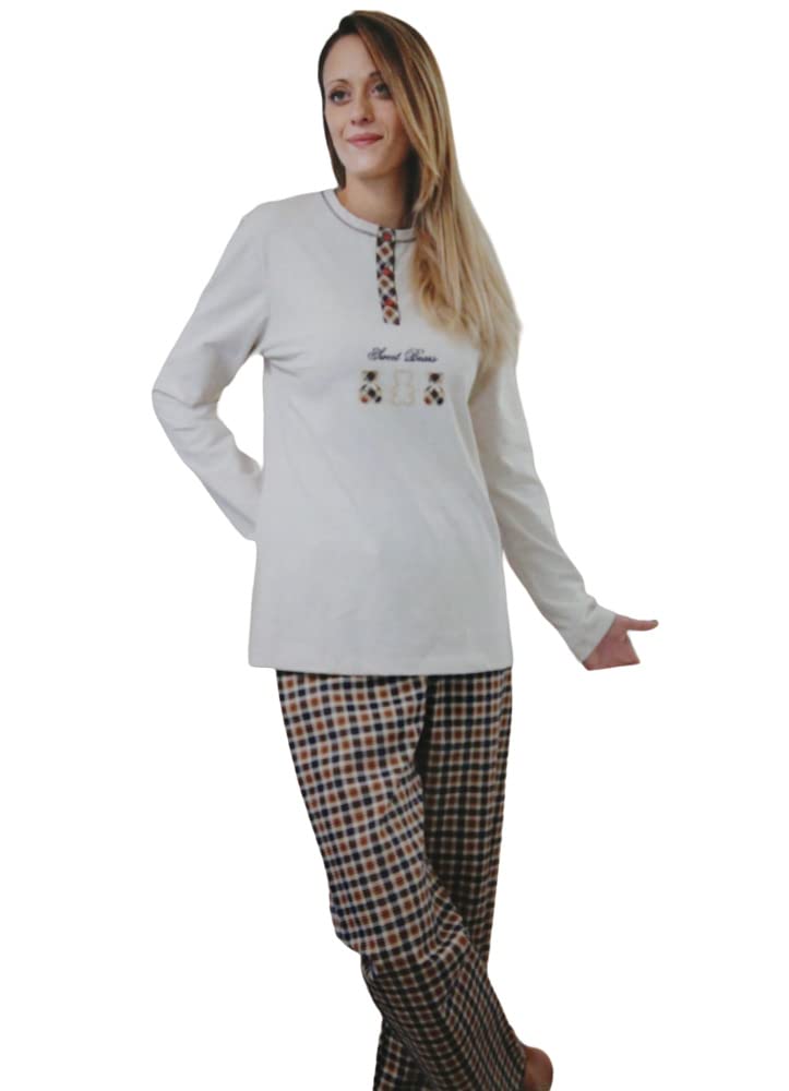 Lady C pigiama invernale donna cotone interlock a quadri