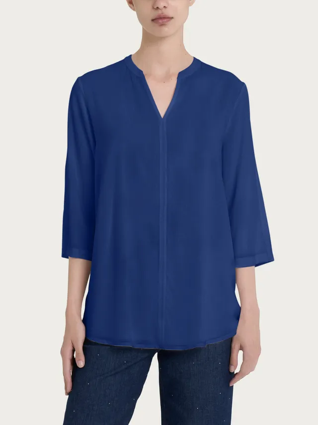 Ragno EcoSeta Blusa collo coreano blu satin