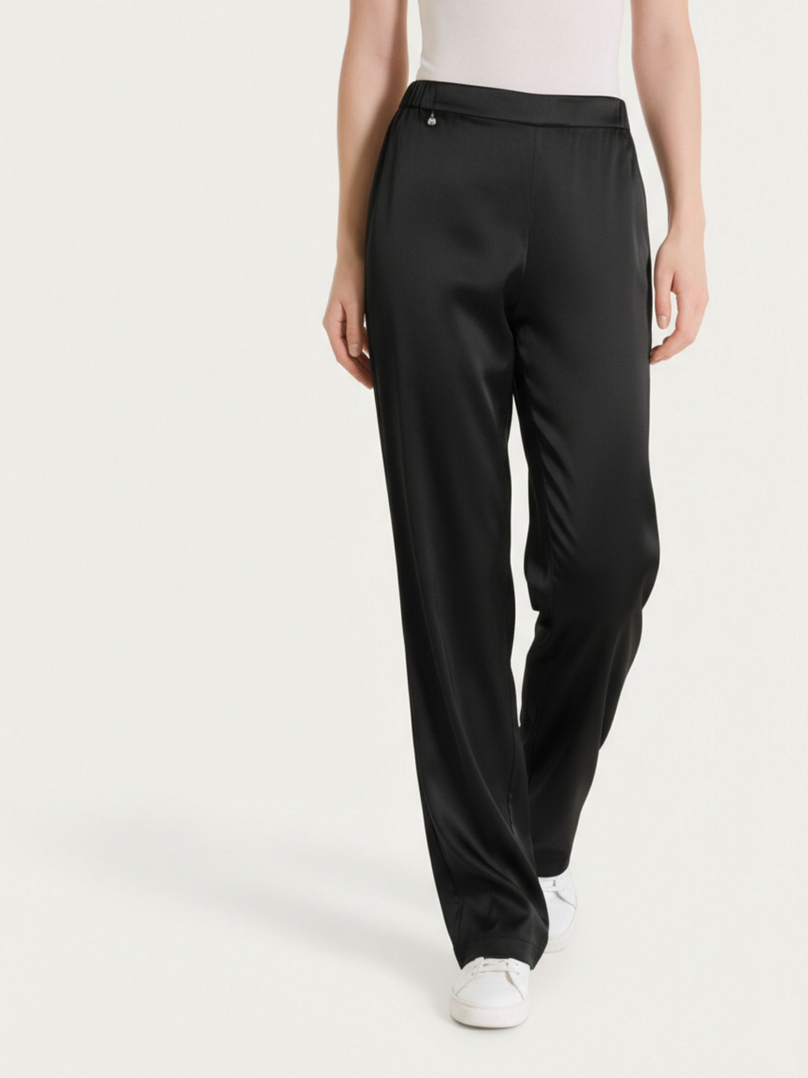 Ragno Stretch Satin pantalone ampio nero viscosa